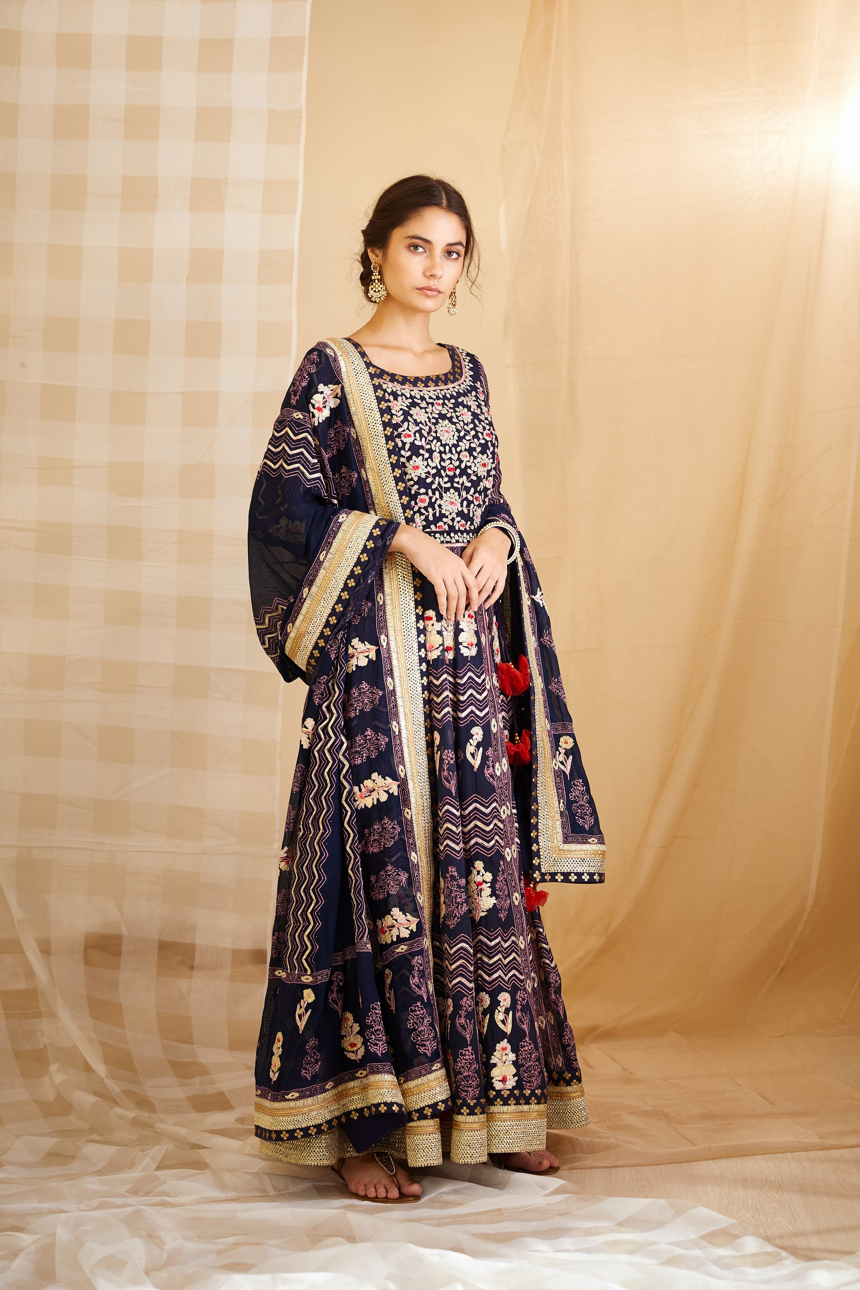 Navy Blue Anarkali Set