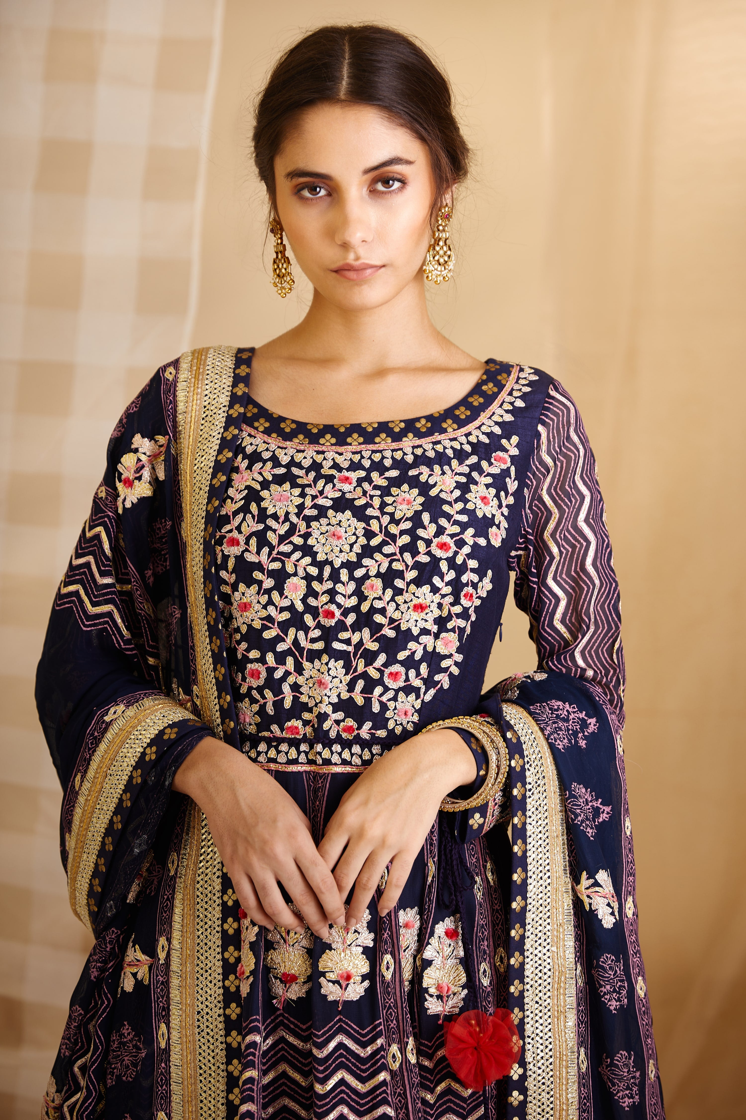 Navy Blue Anarkali Set