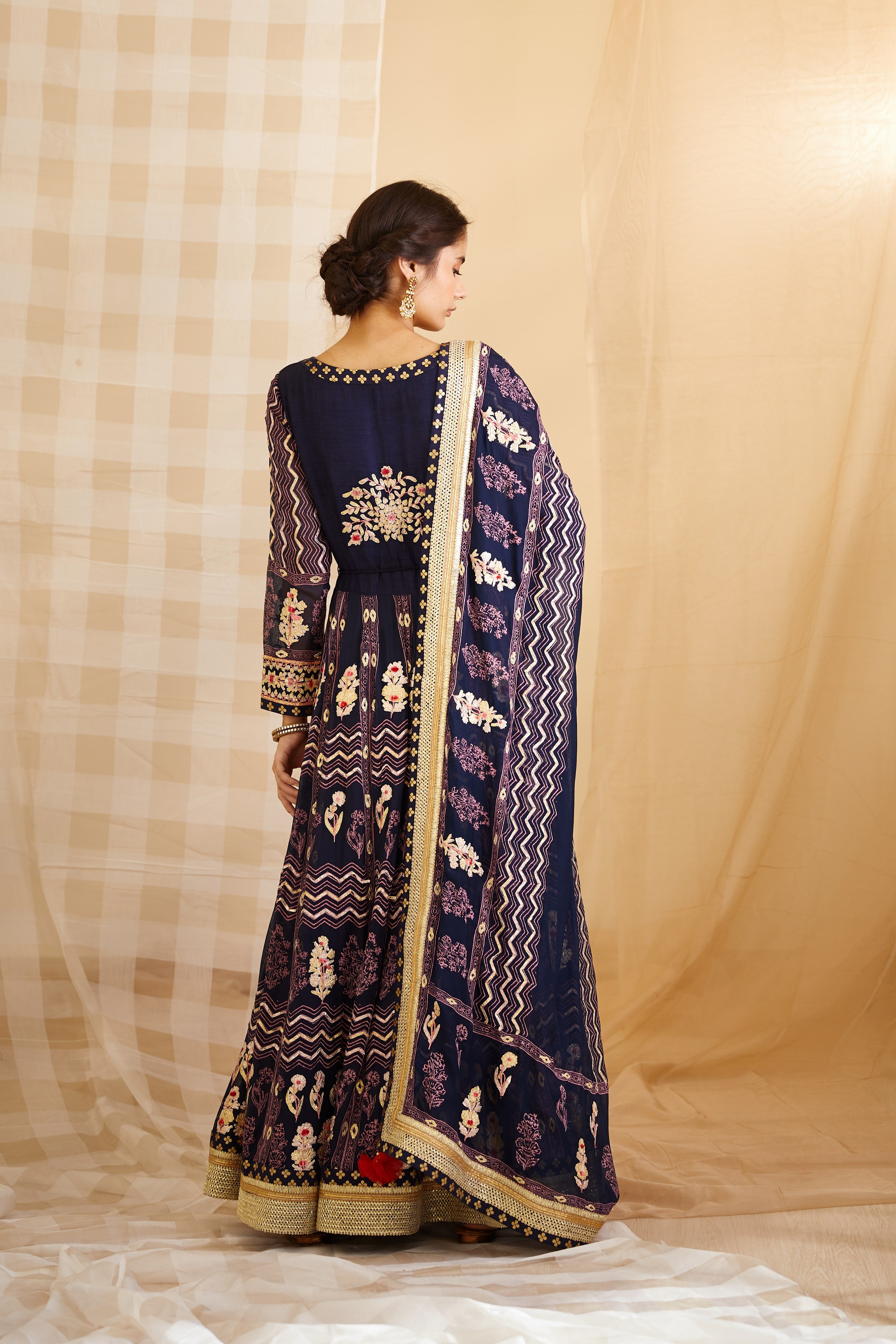 Navy Blue Anarkali Set