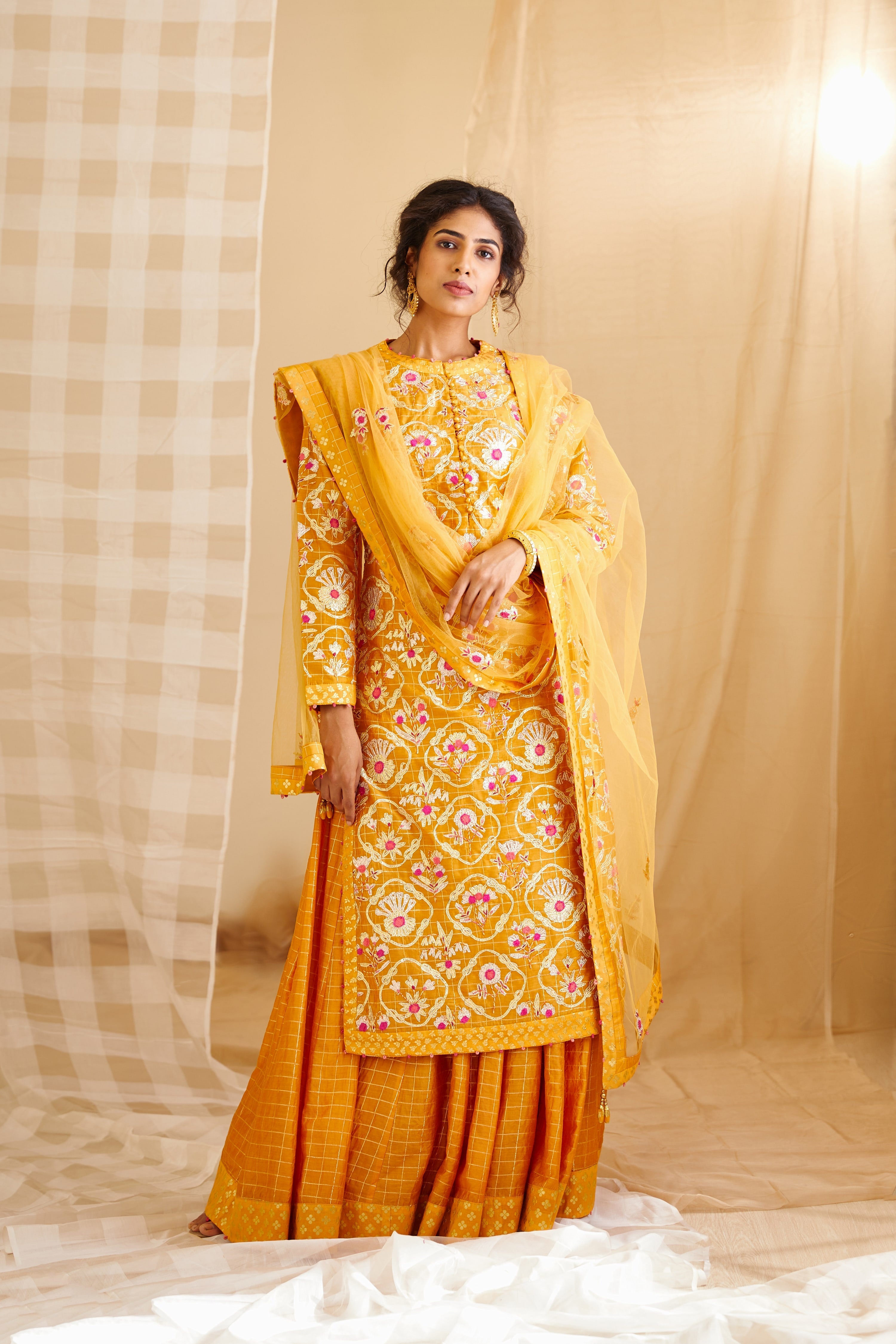 Mango Yellow Kurta & Skirt Set
