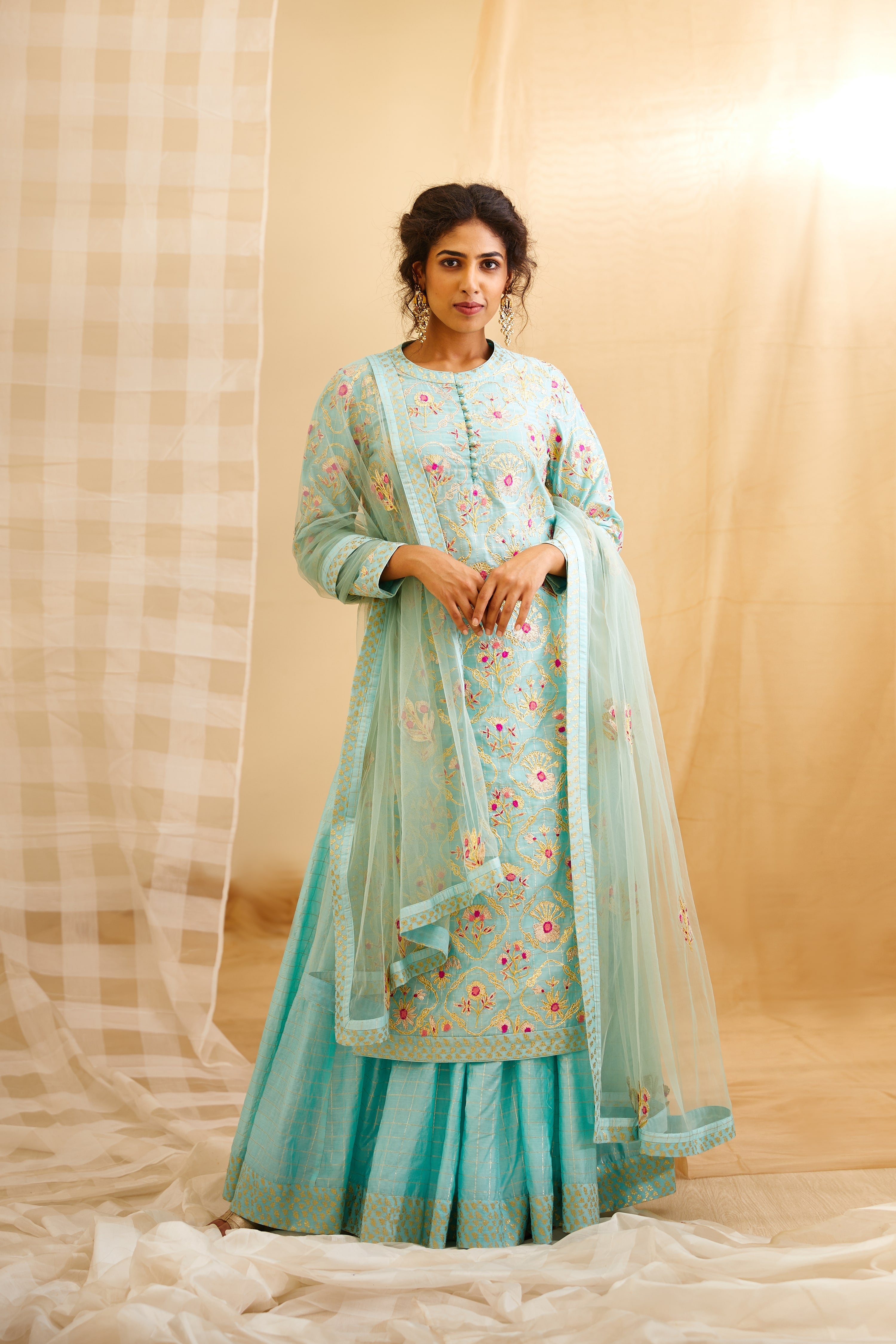 Sea Blue Kurta & Skirt Set
