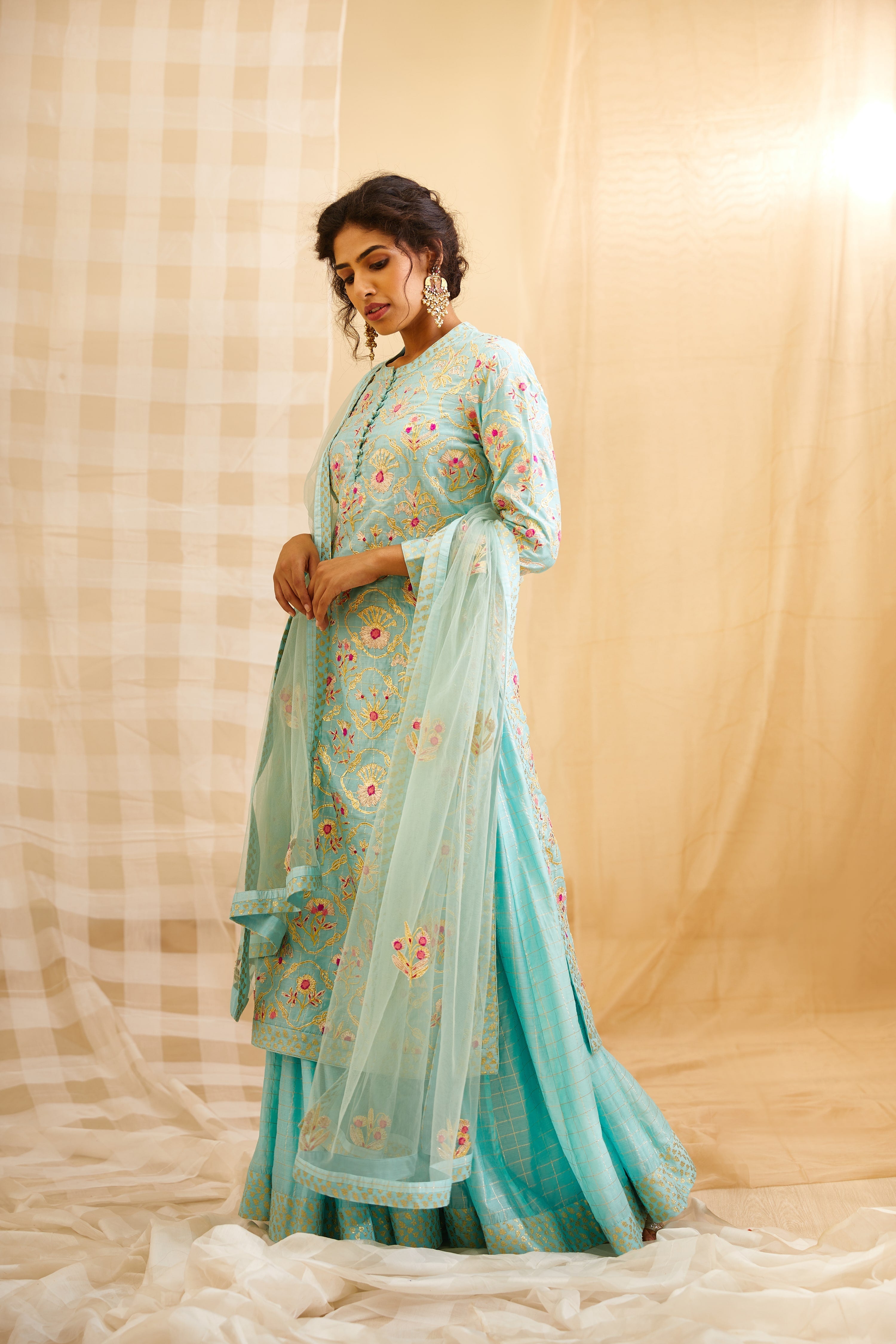 Sea Blue Kurta & Skirt Set