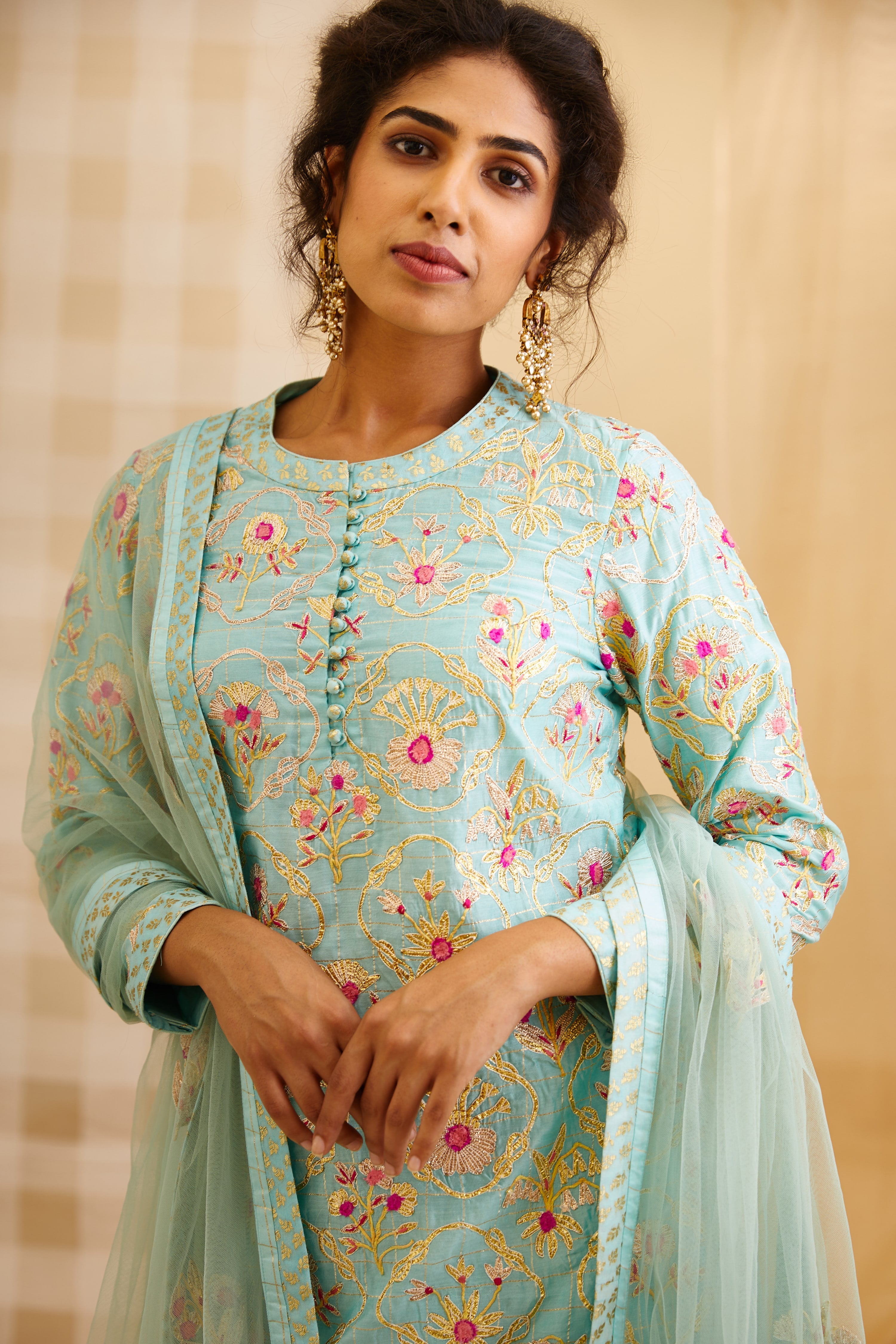 Sea Blue Kurta & Skirt Set