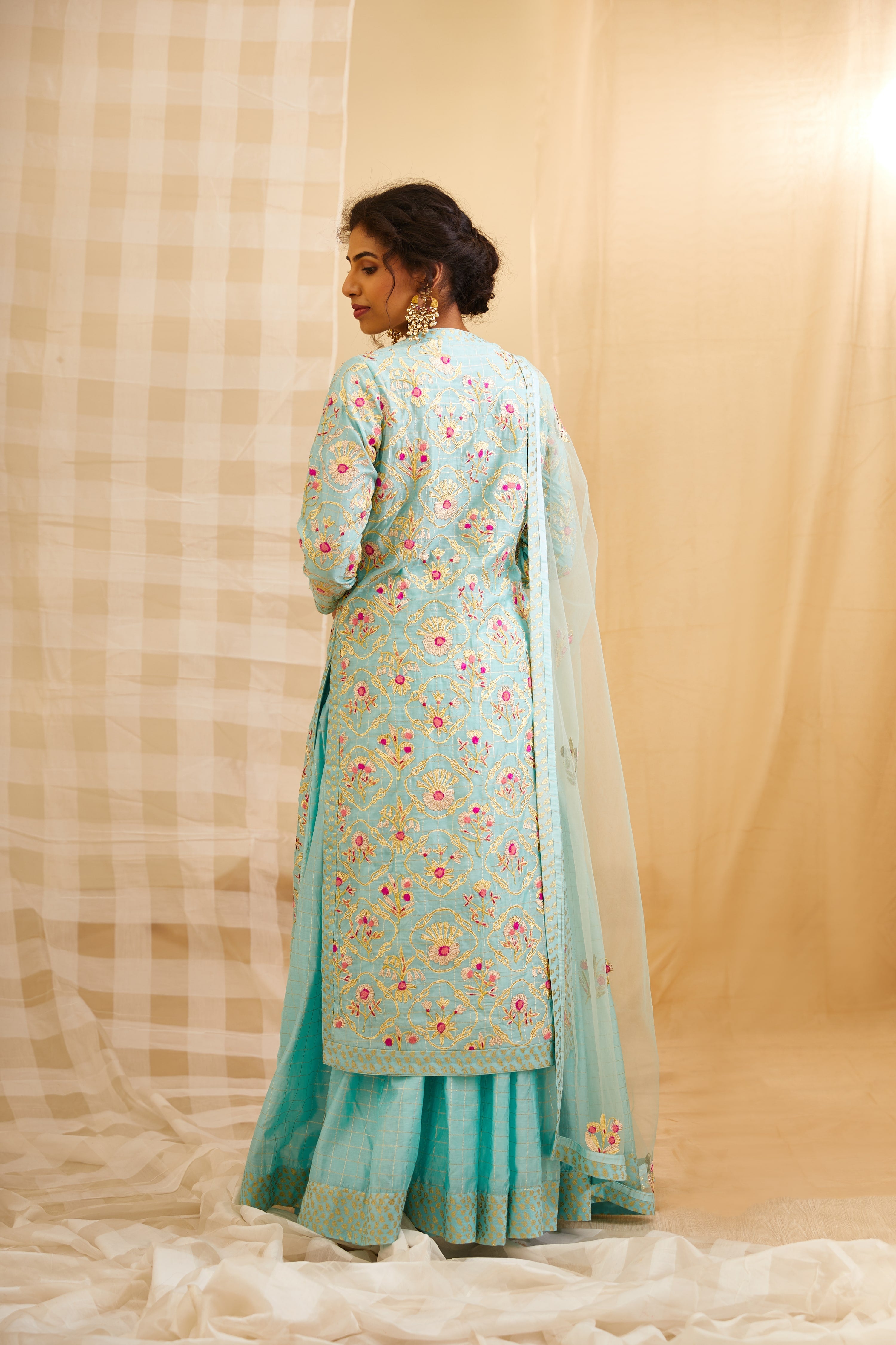 Sea Blue Kurta & Skirt Set