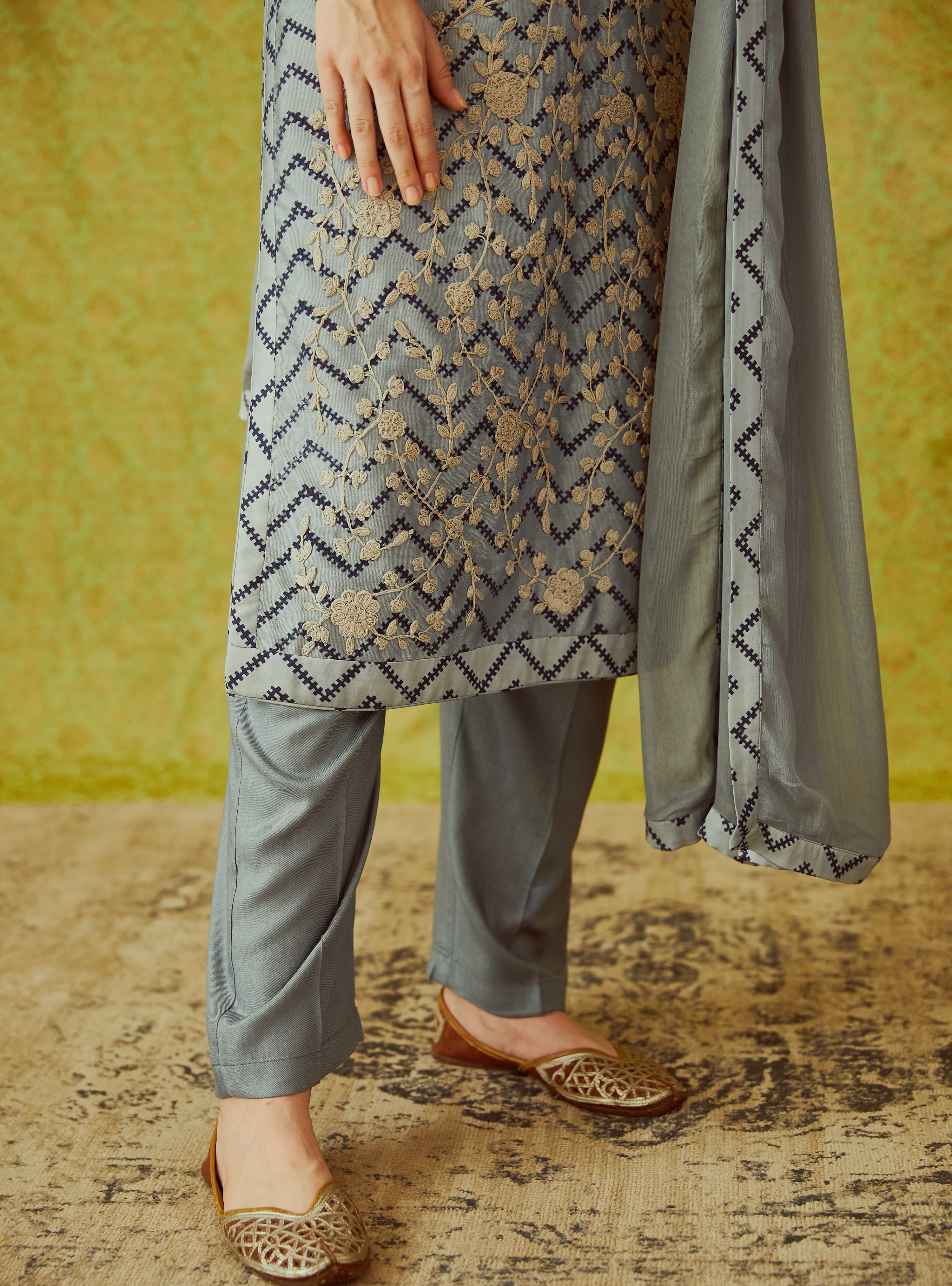Grey Blue Kurta Set