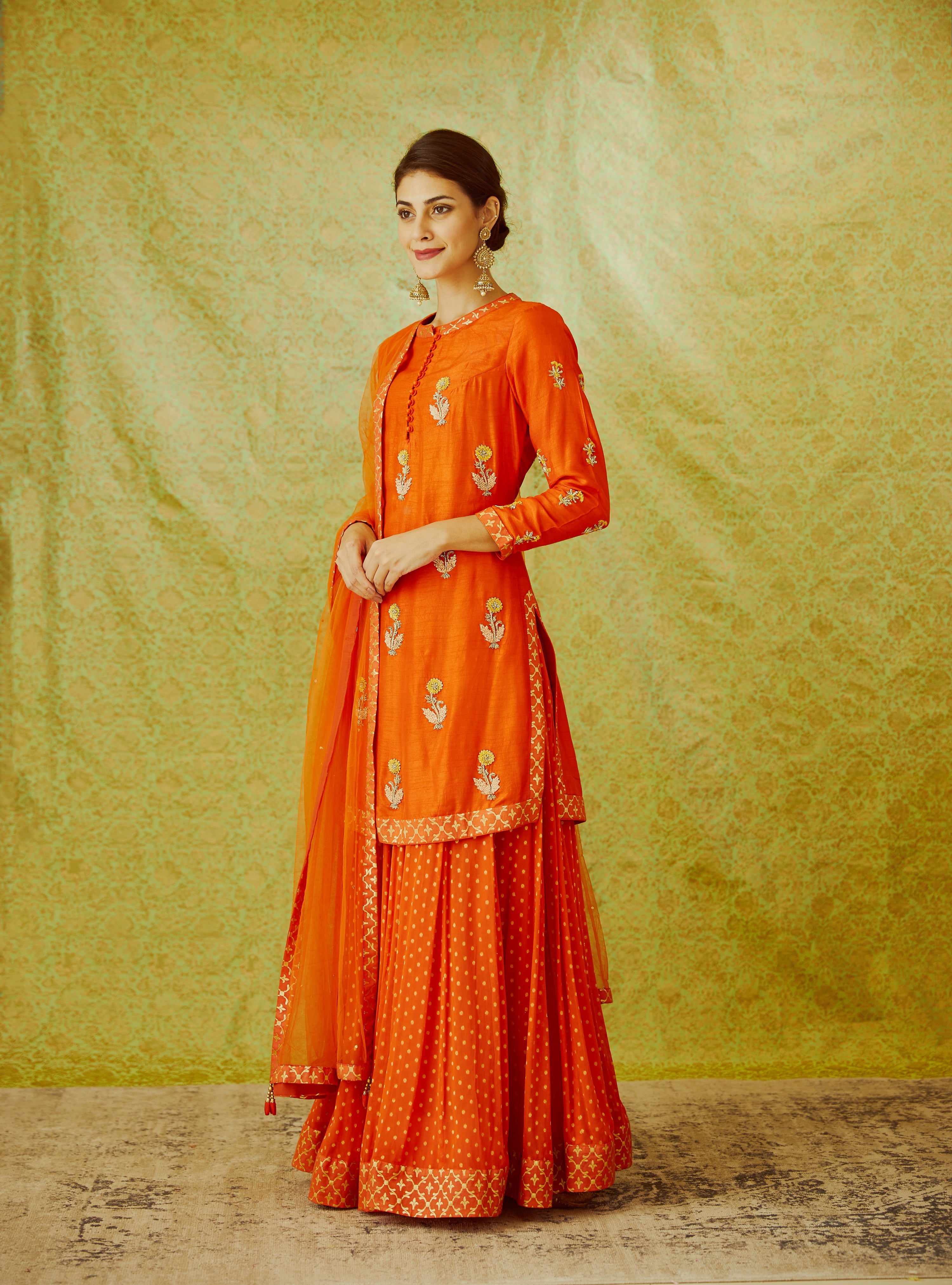 Orange Kurta & Skirt Set