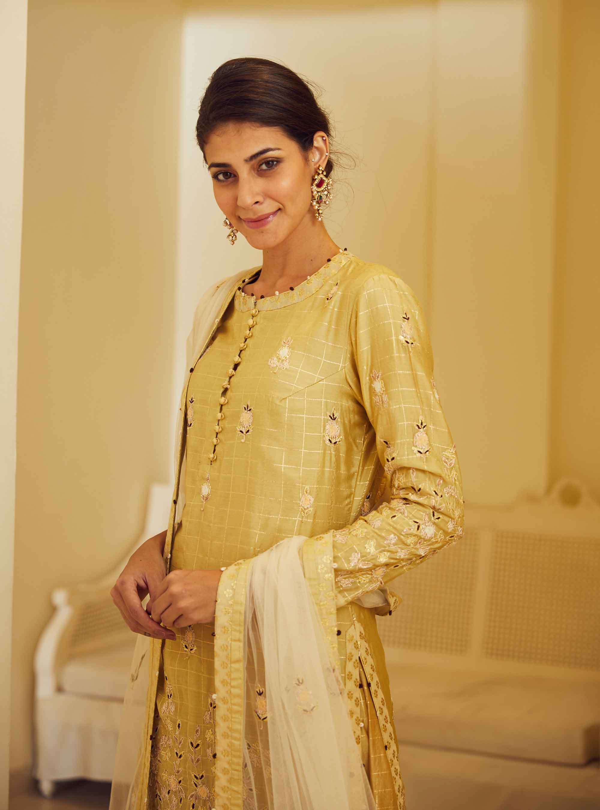 Gold Beige Kurta & Skirt Set