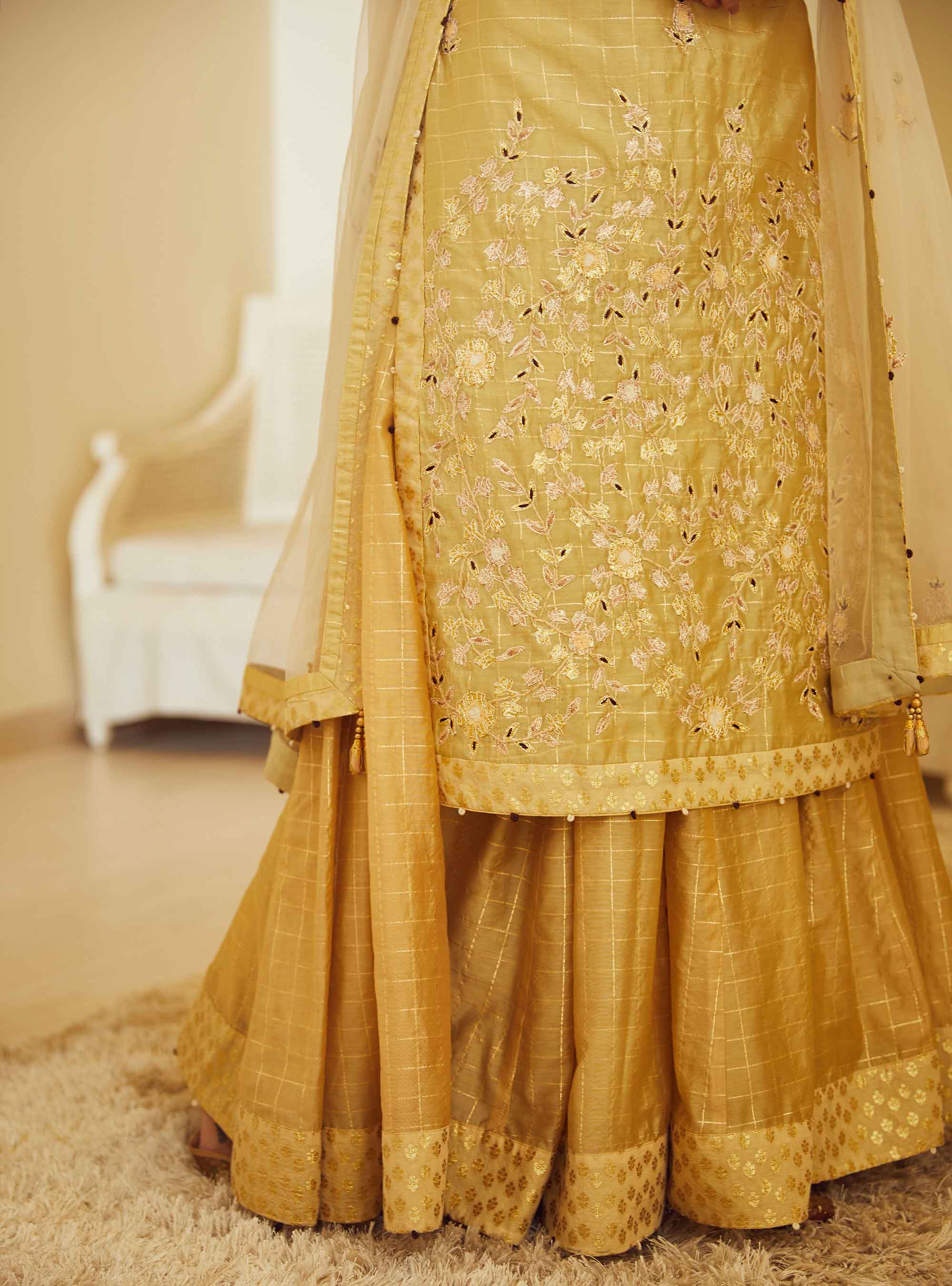 Gold Beige Kurta & Skirt Set