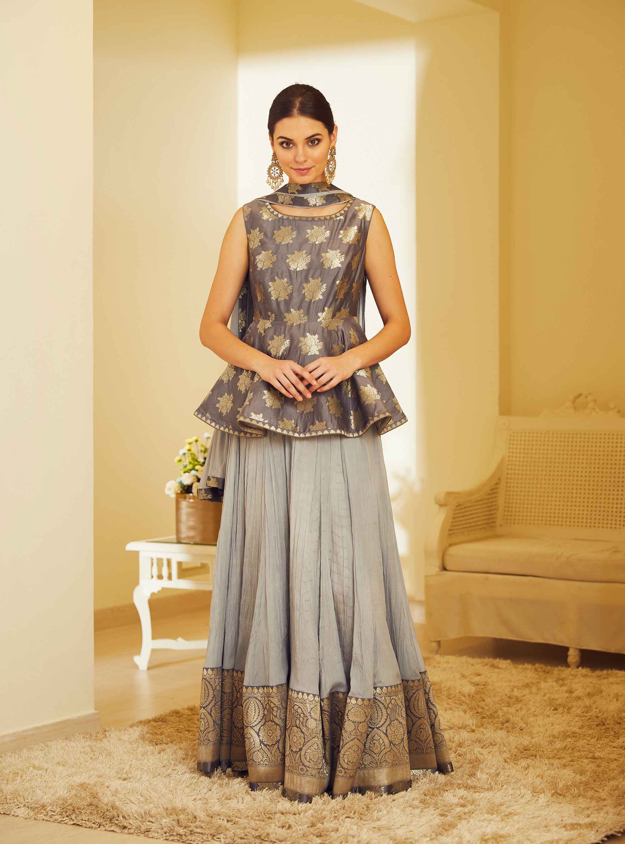 Silver Grey Top & Skirt Set
