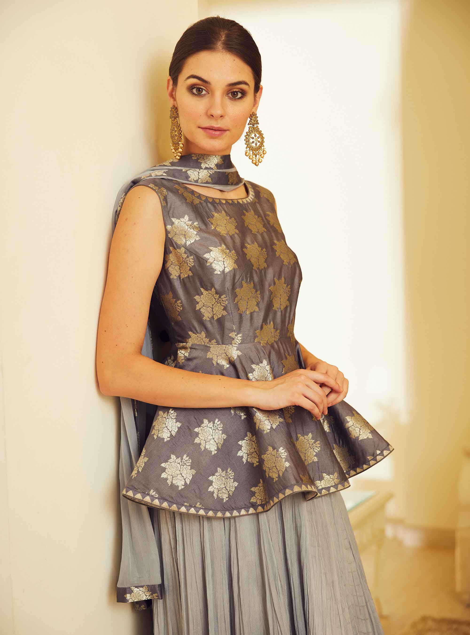 Silver Grey Top & Skirt Set