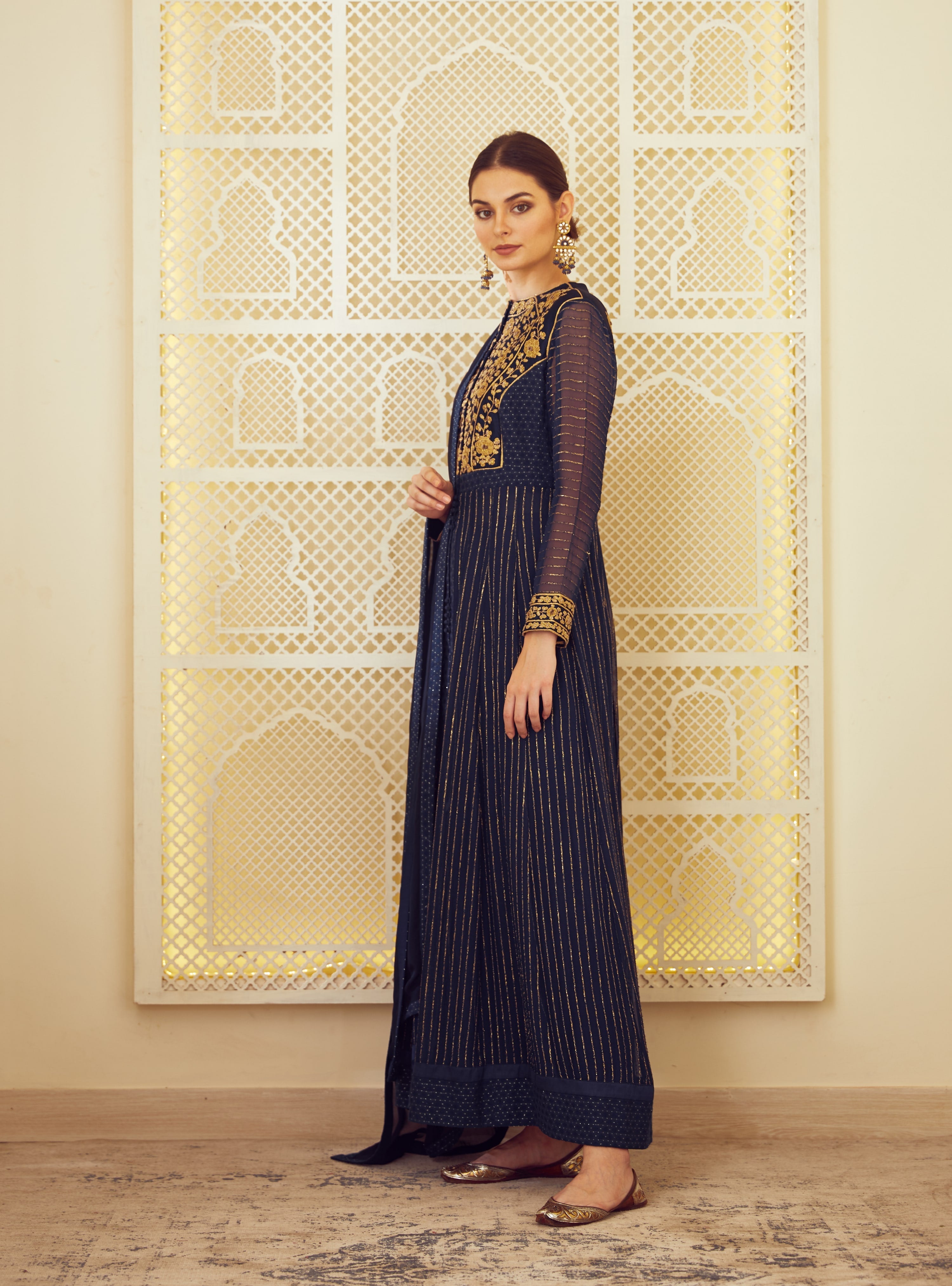 Navy Blue Anarkali Set