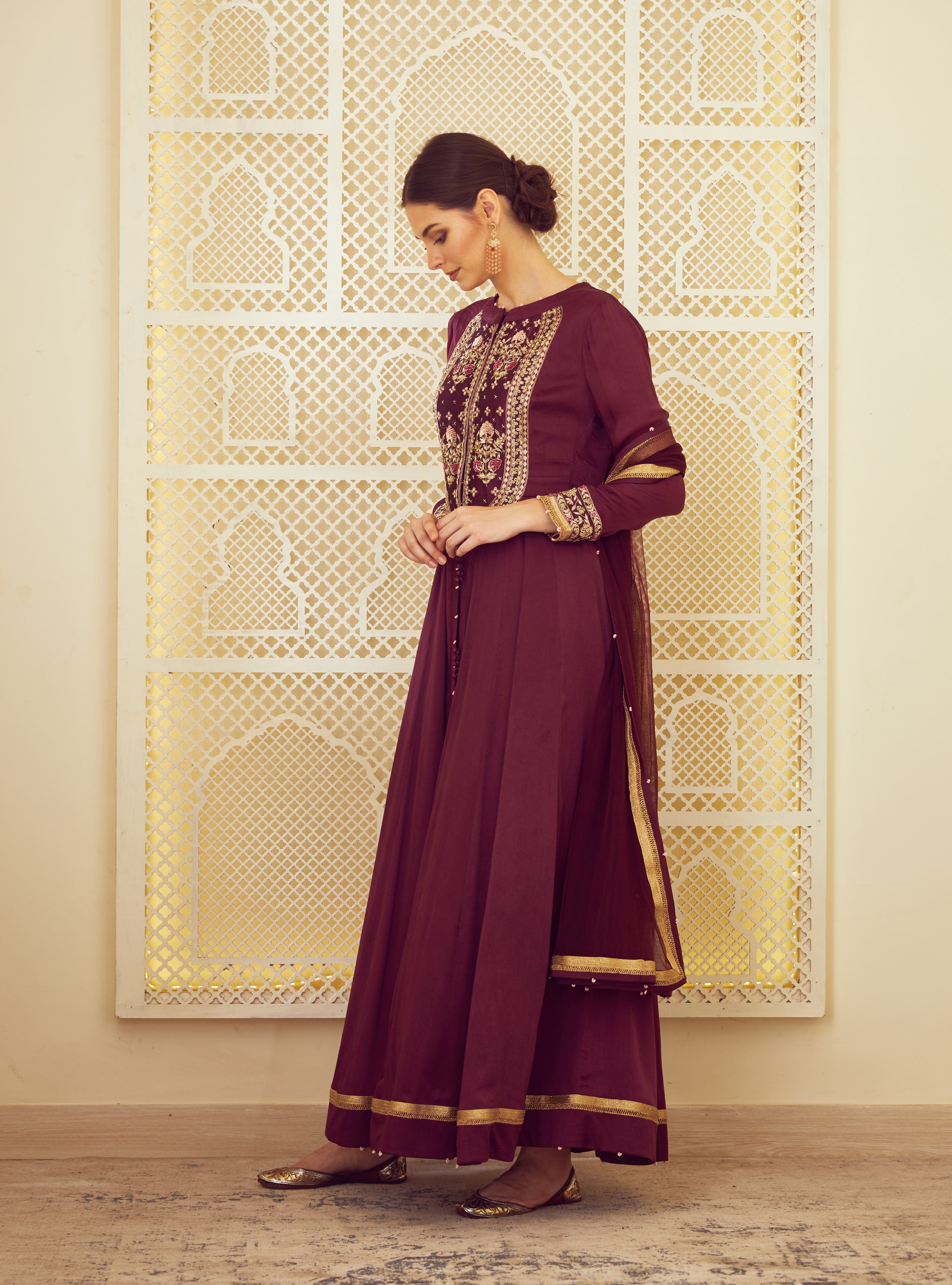 Wine Anarkali Set