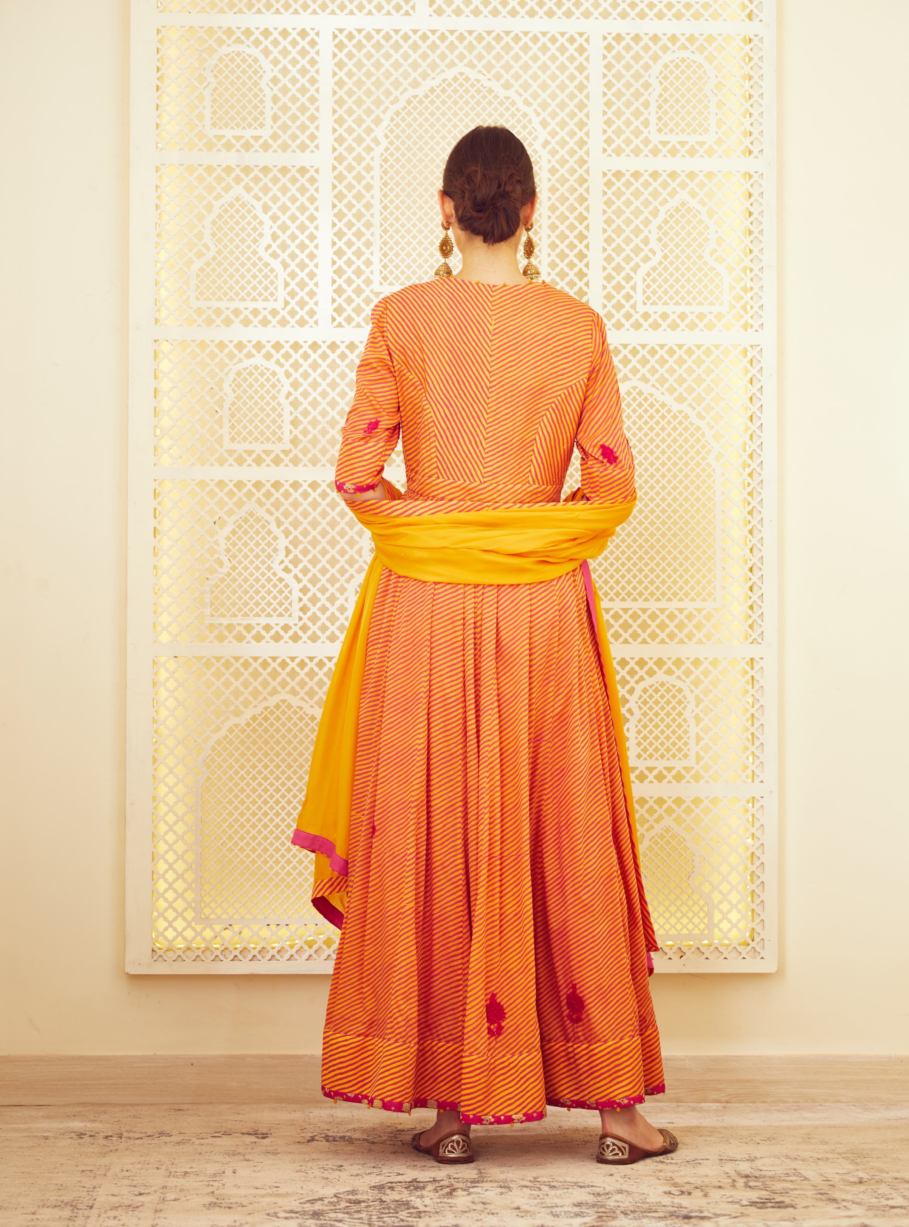 Orange Anarkali Set
