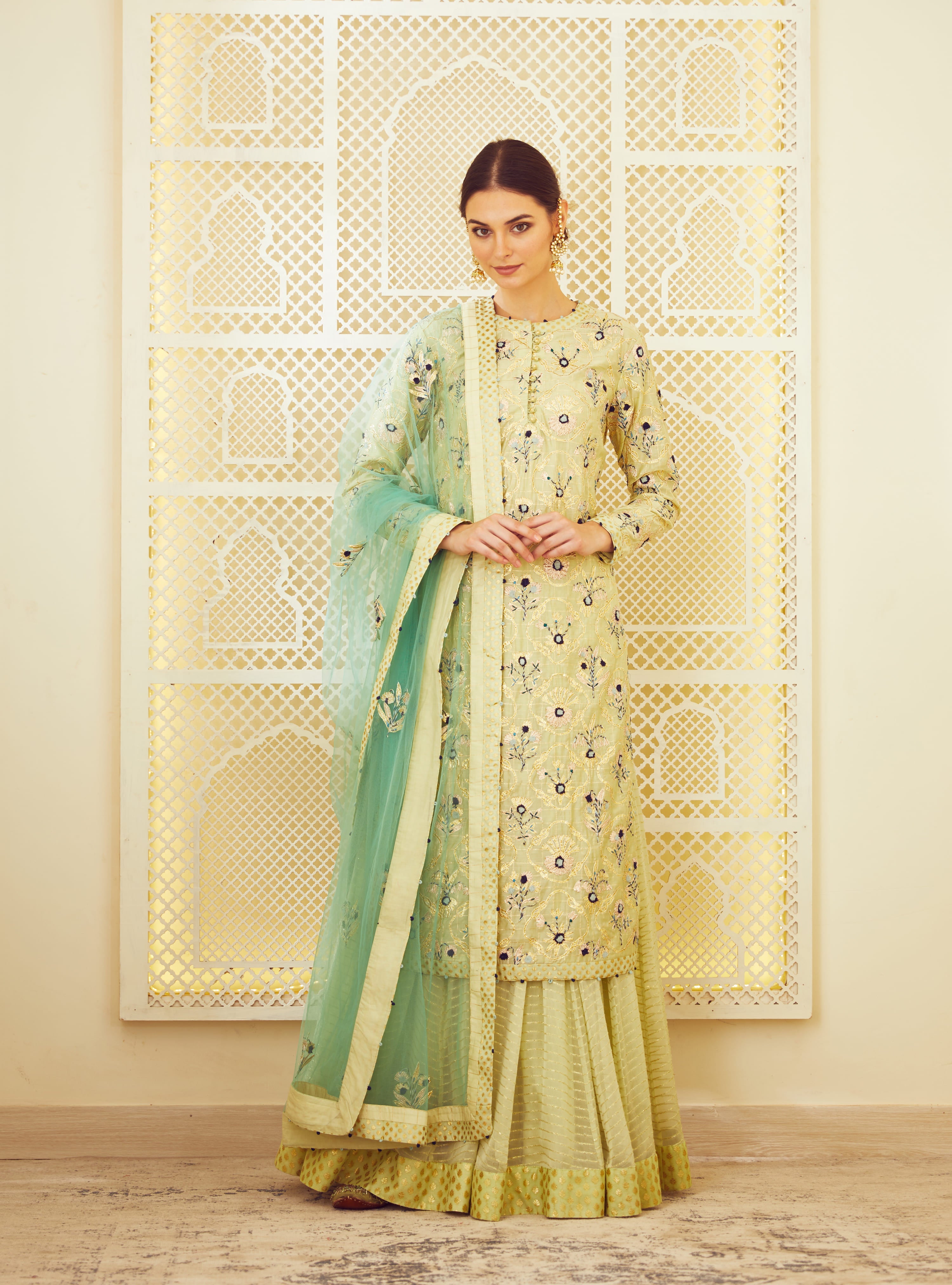 Lemon Green Kurta & Skirt Set
