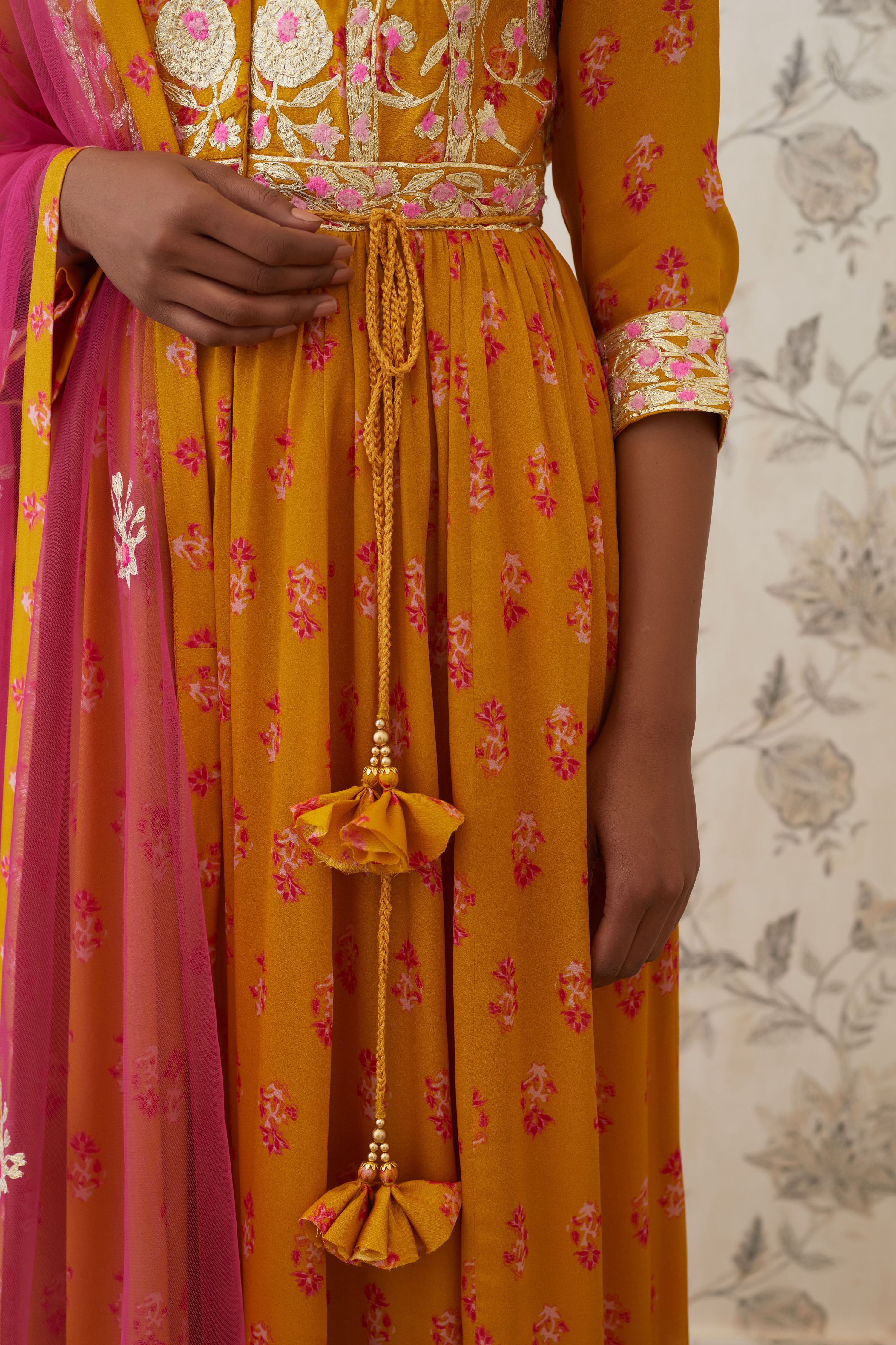 Mustard-Pink Anarkali Set