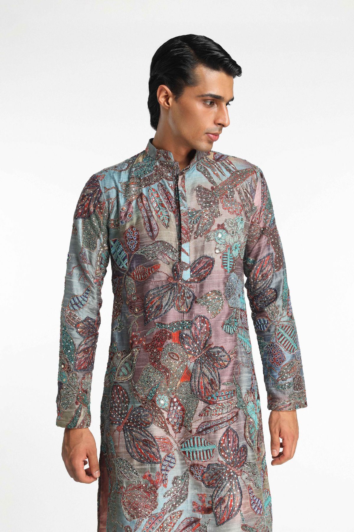 Vortex - Orange-Blue Raw Silk Kurta Set