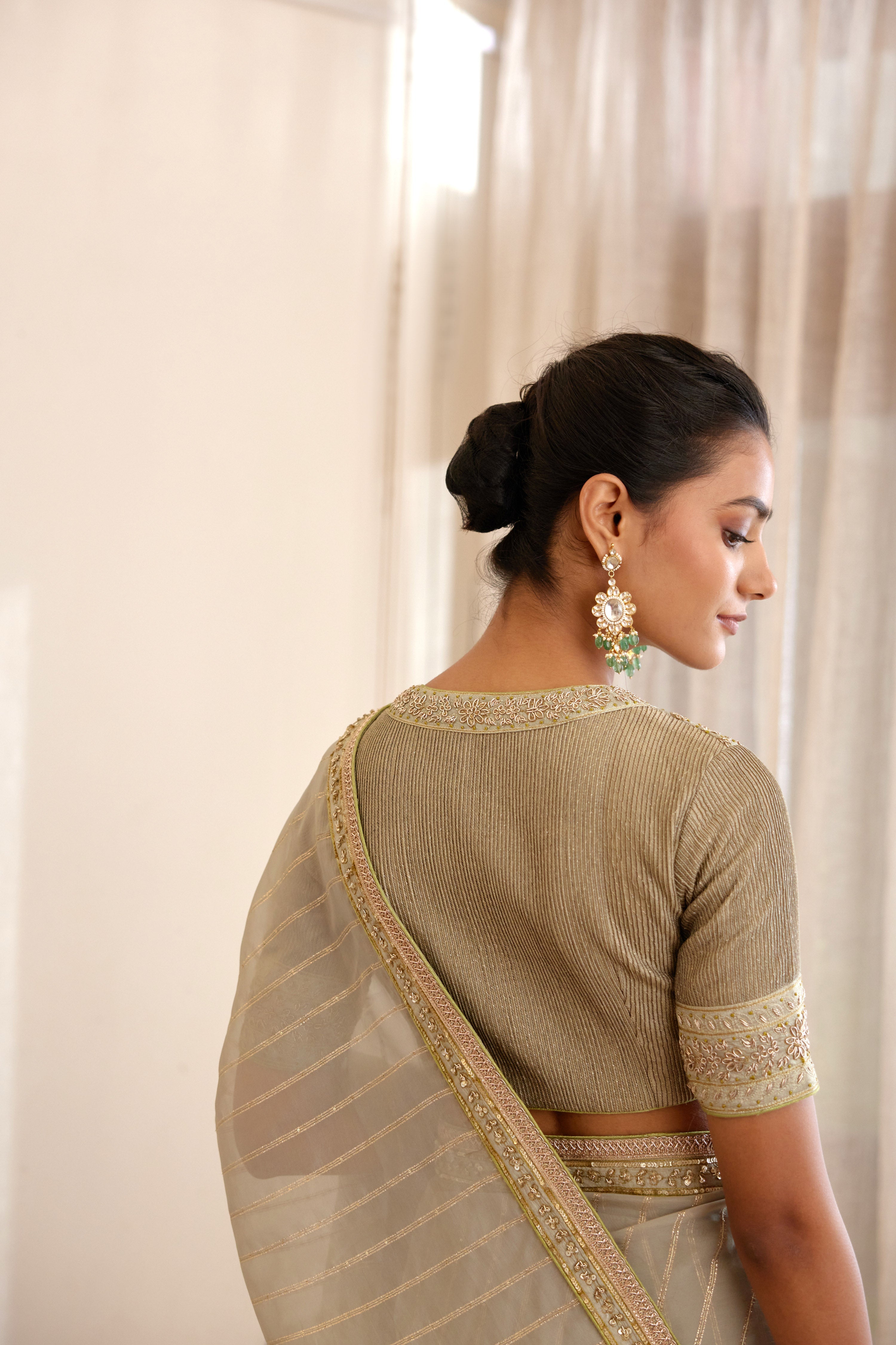 Fog Green Saree Set