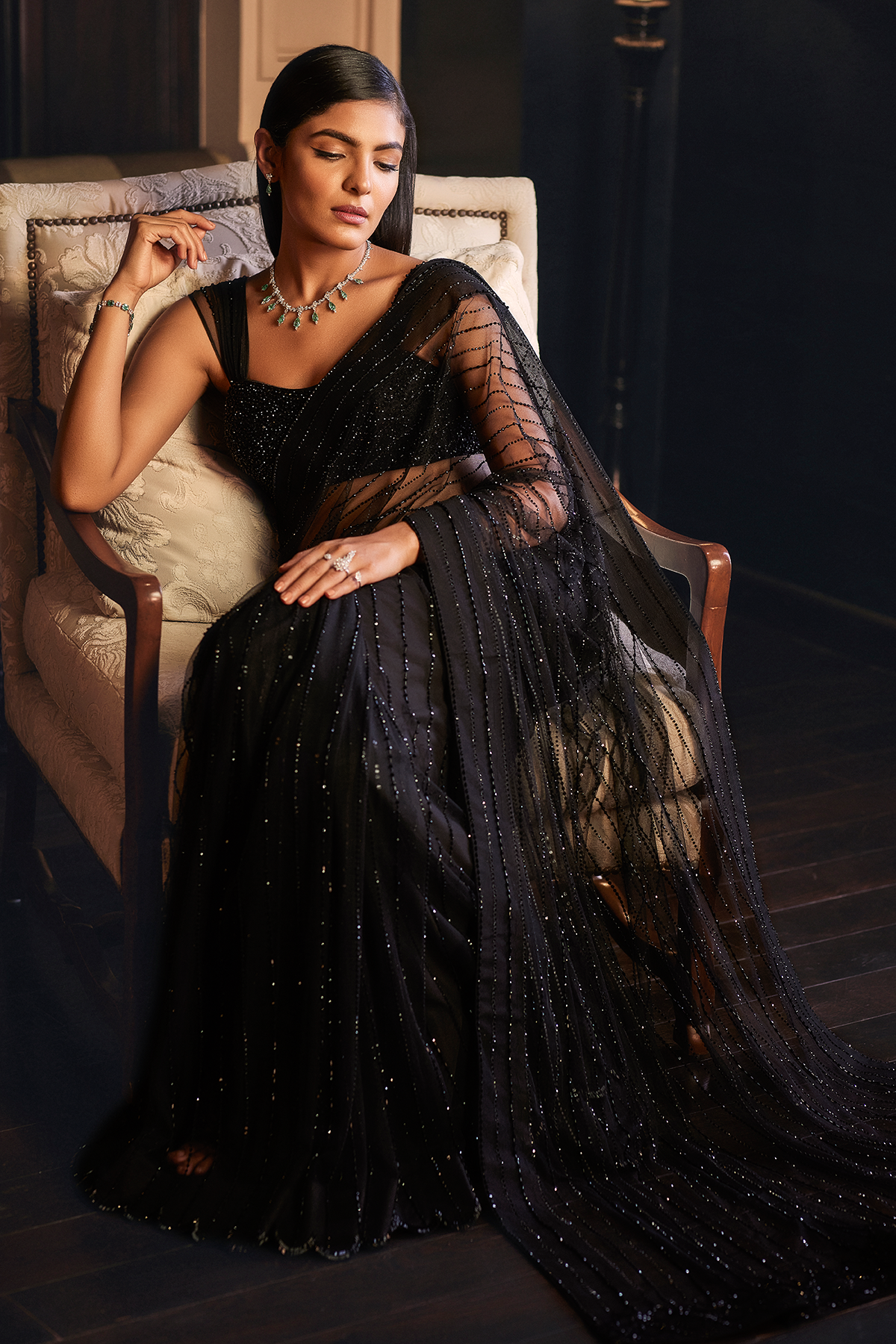 Black Crystal Saree and Blouse