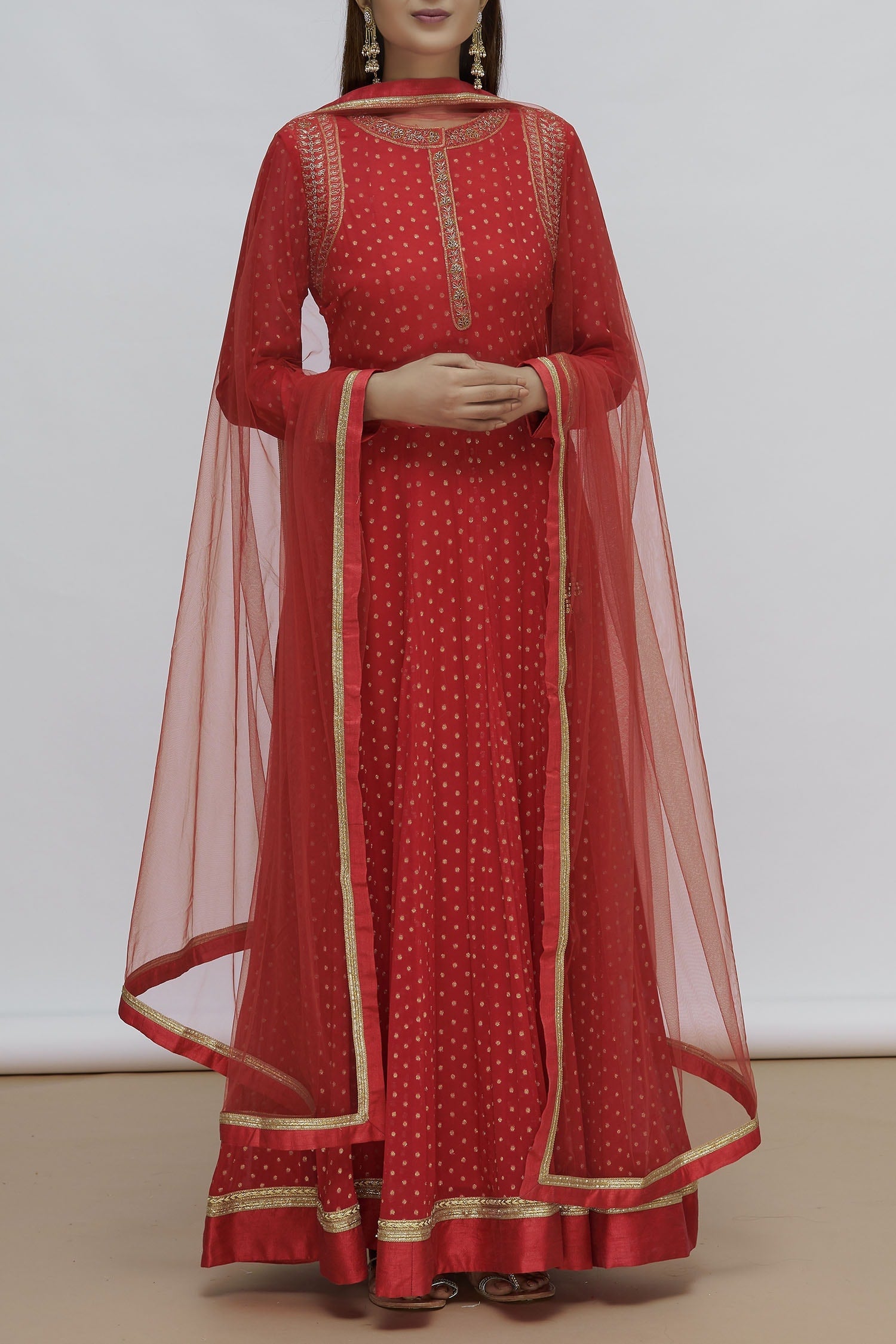 Red Anarkali Set