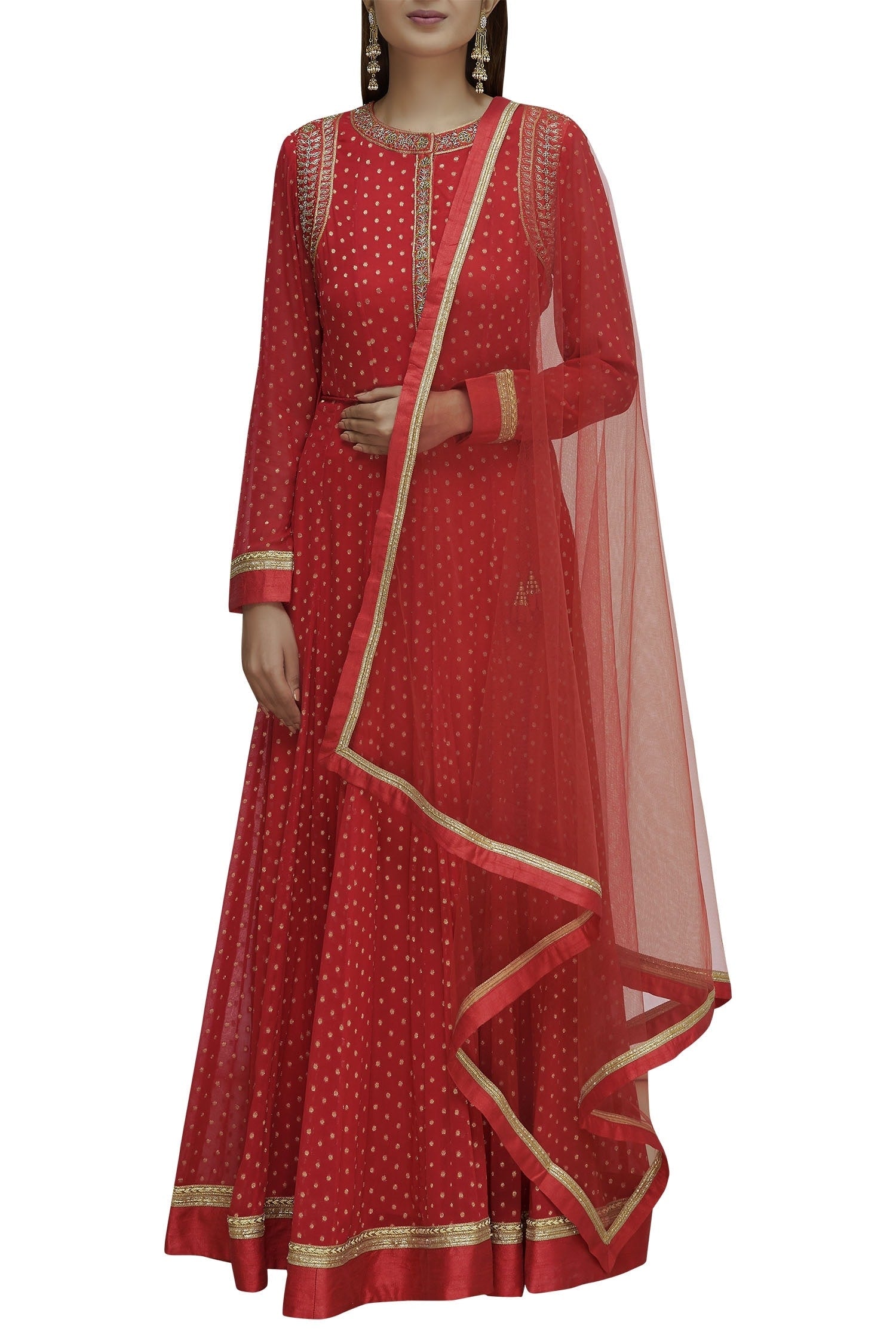 Red Anarkali Set