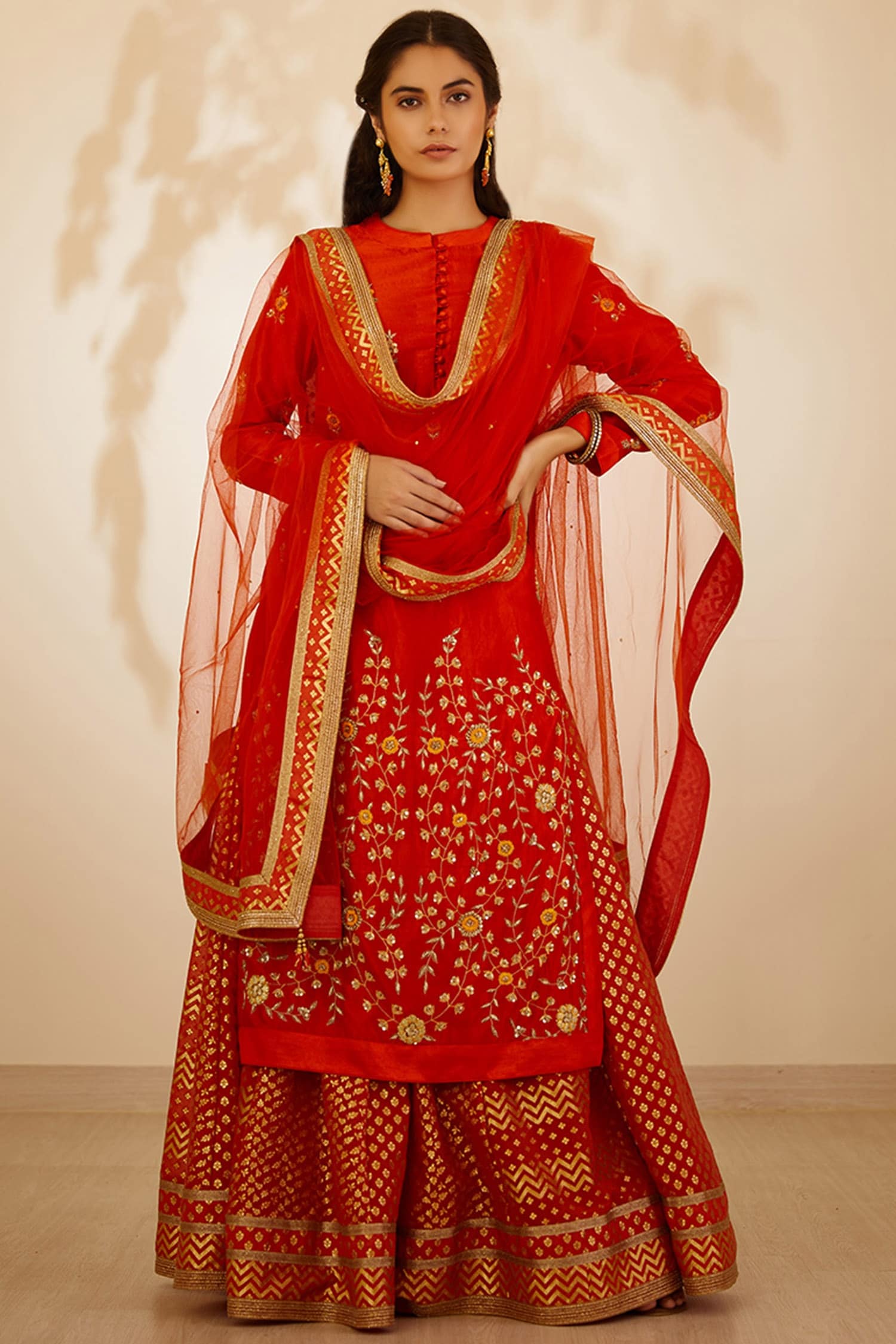 Burnt Orange Kurta & Skirt Set