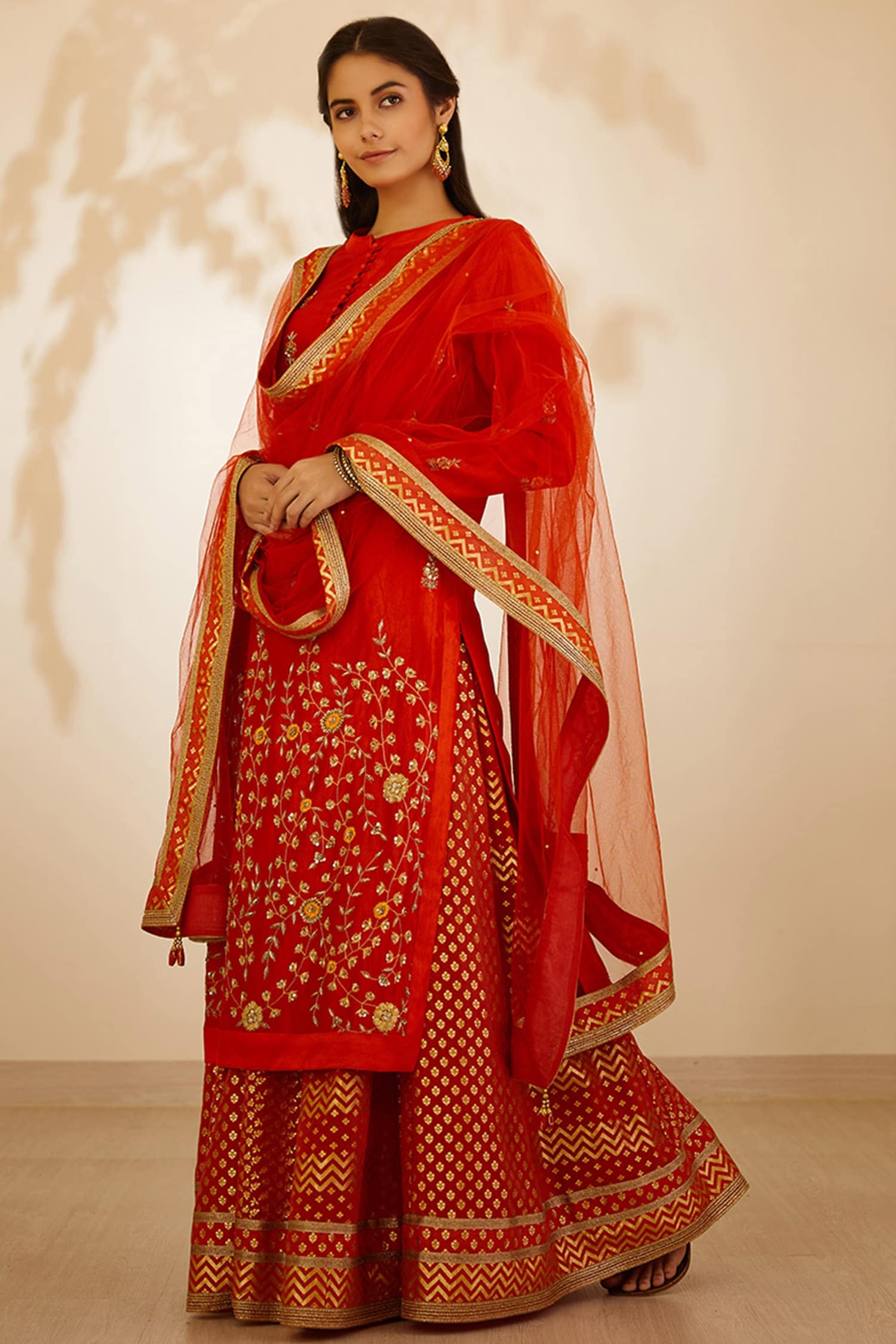 Burnt Orange Kurta & Skirt Set