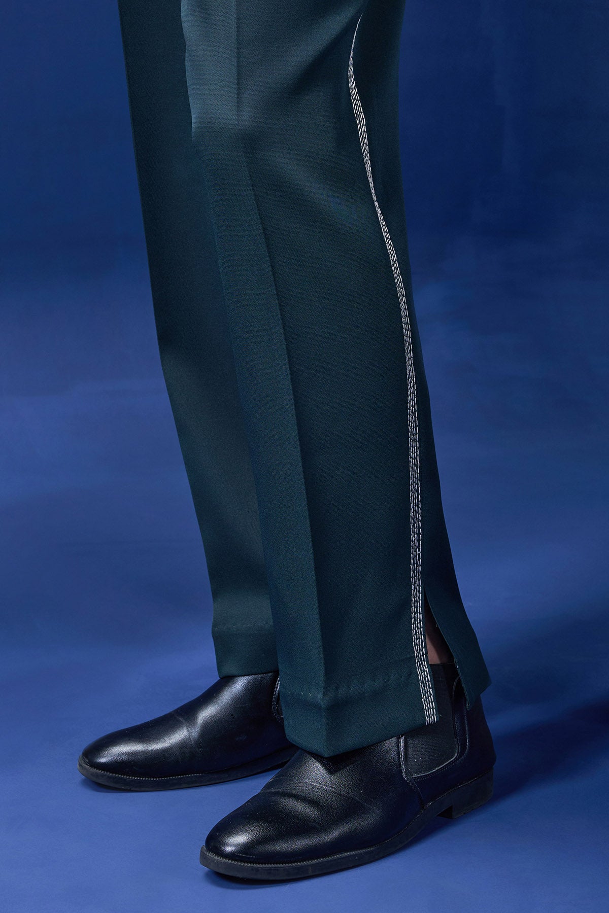 Green blazer detailing with thread work and horse embroidery