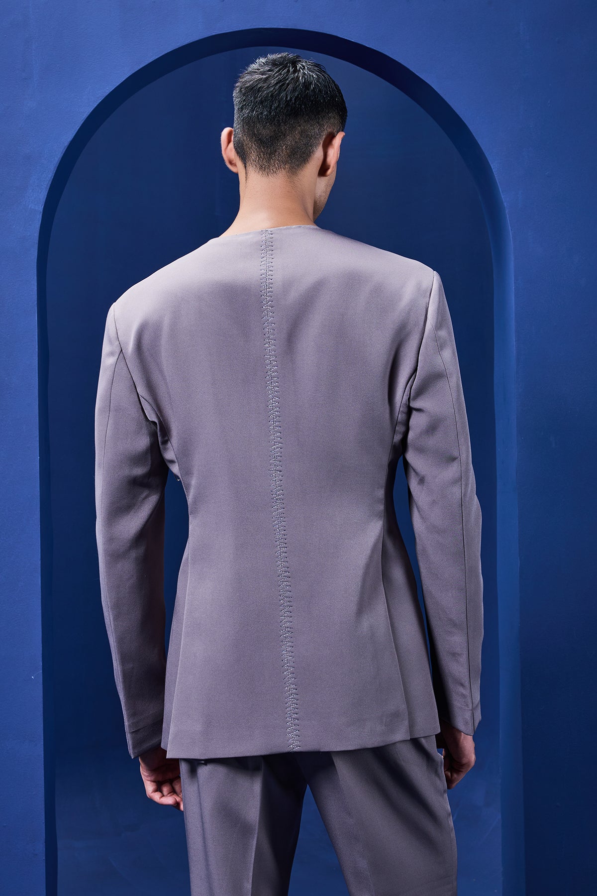 Grey cord set detailing with thread embroidery