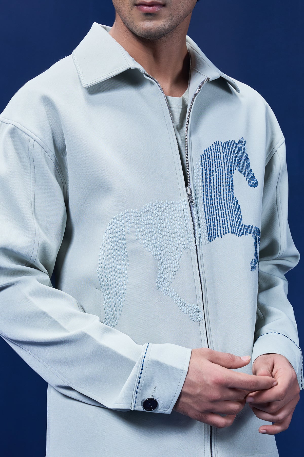 Pista green cord set detailing with horse embroidery