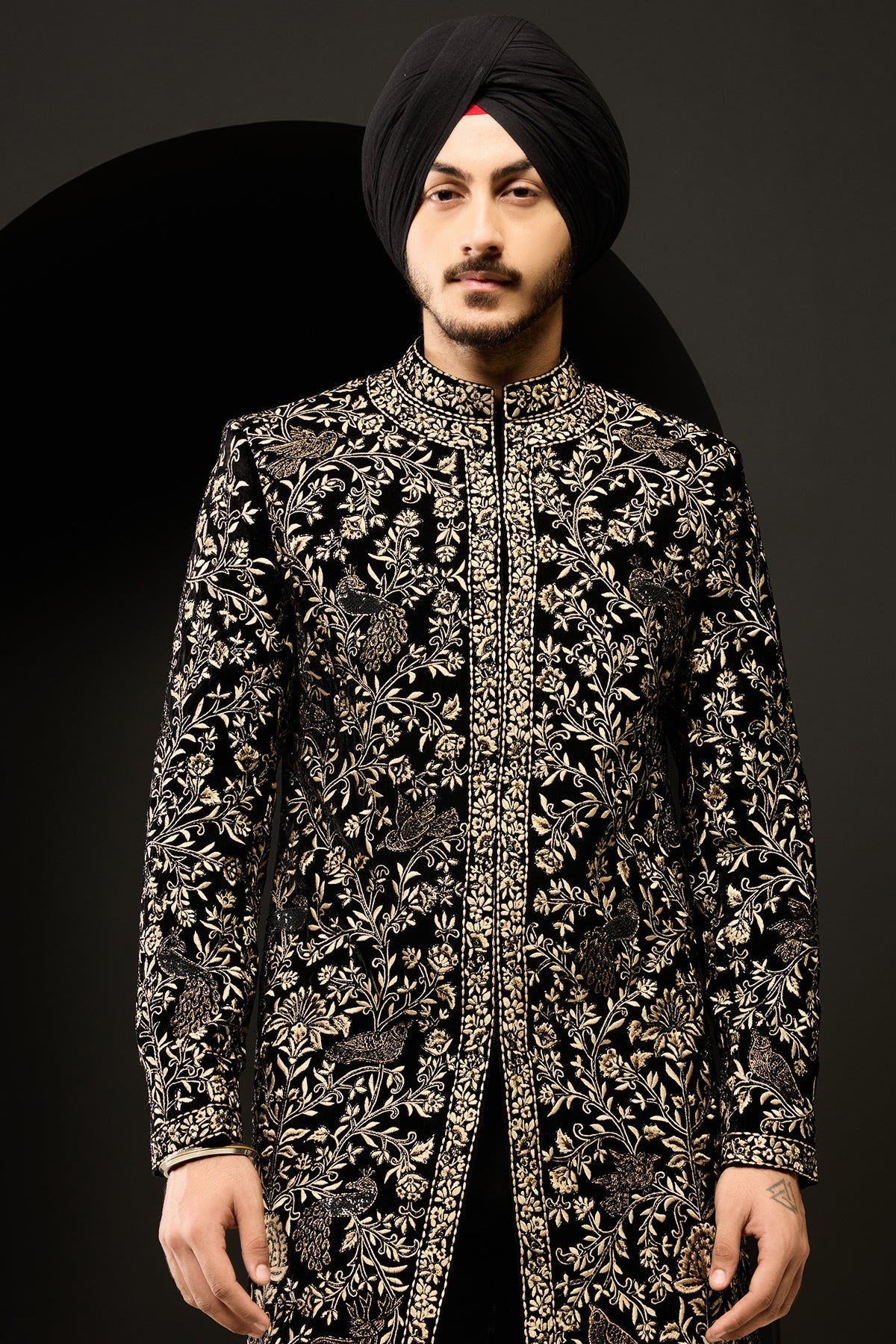 Black indo Western highlighting with gold zari sequins pearl and cutdana