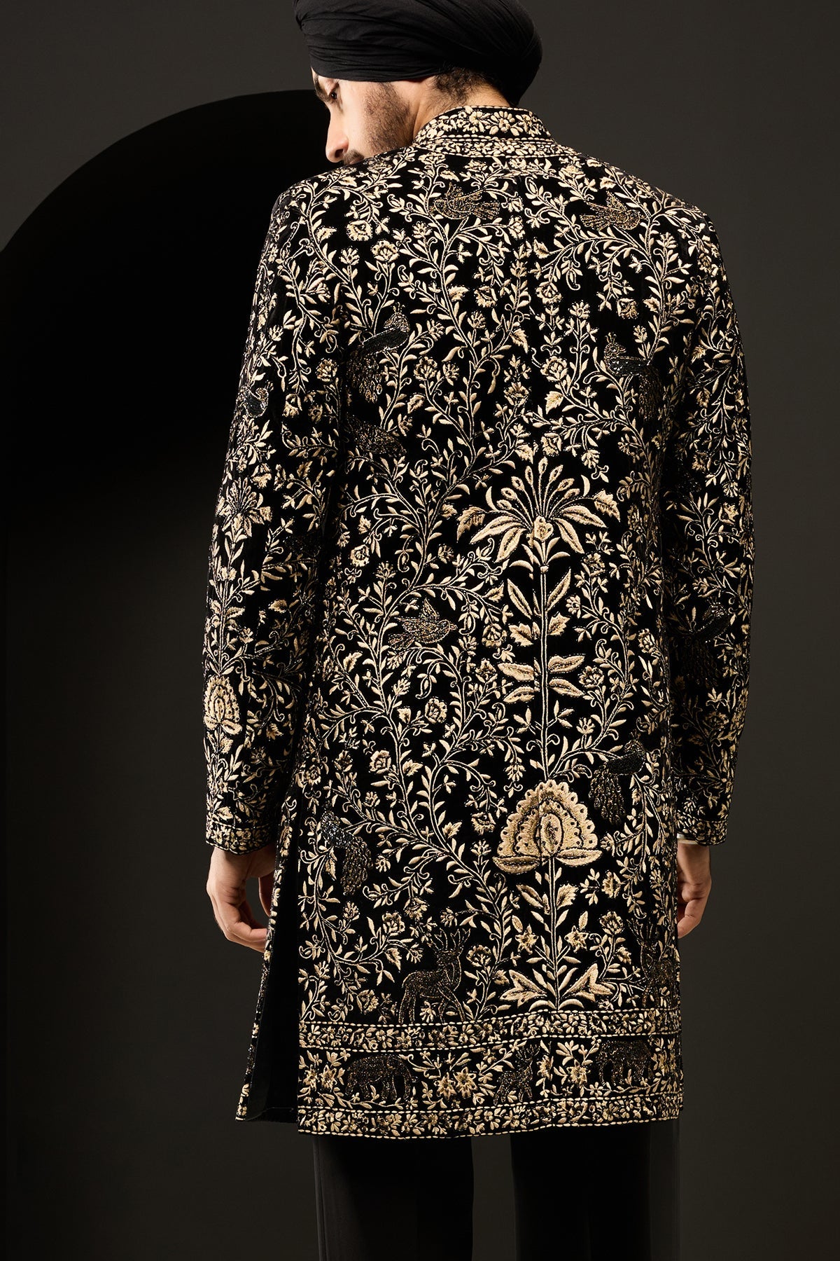 Black indo Western highlighting with gold zari sequins pearl and cutdana