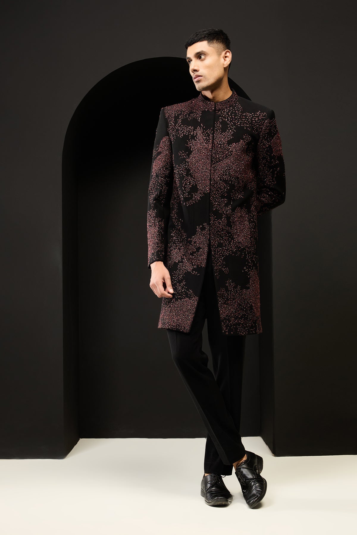 Black indo Western highlighting with sequins pearls and thread work