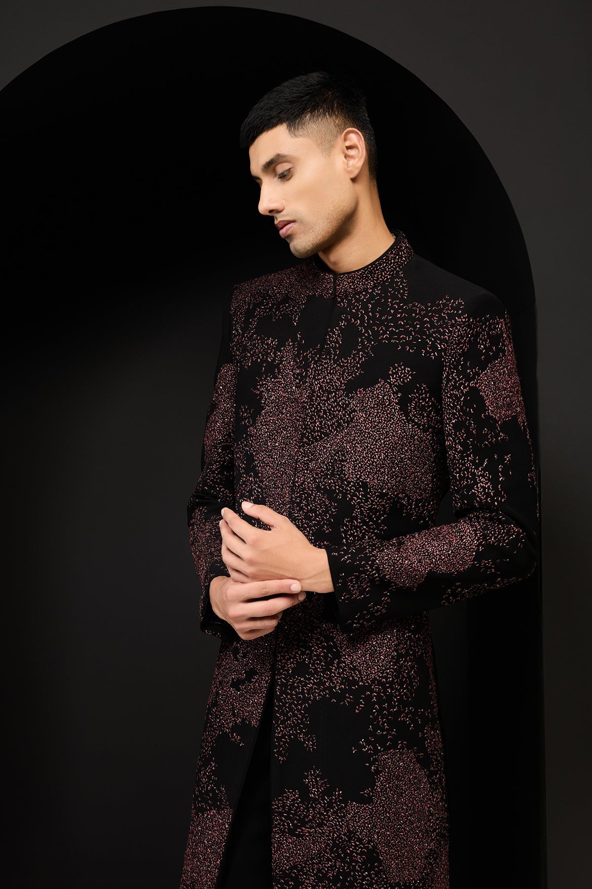 Black indo Western highlighting with sequins pearls and thread work