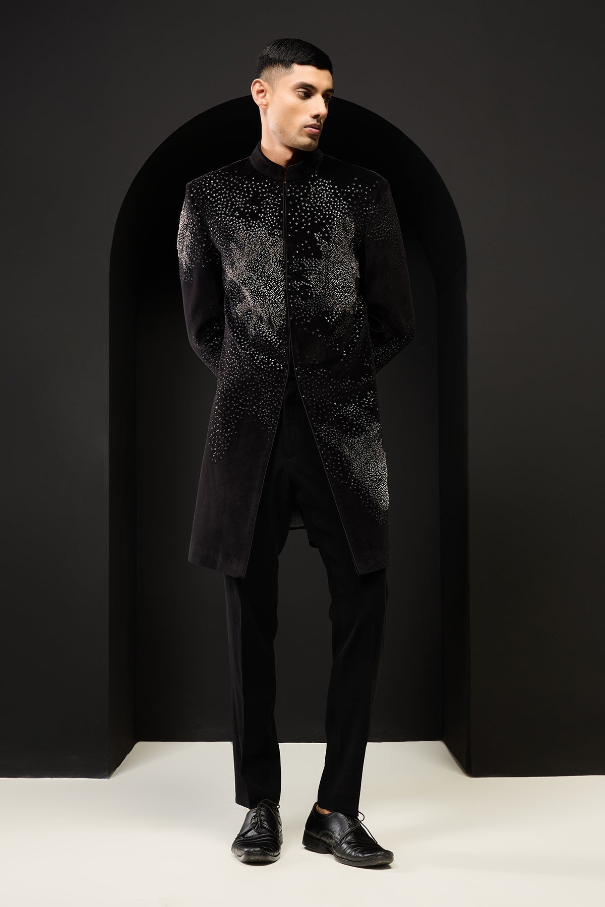 Black indo Western highlighting with sequins pearls and nalki