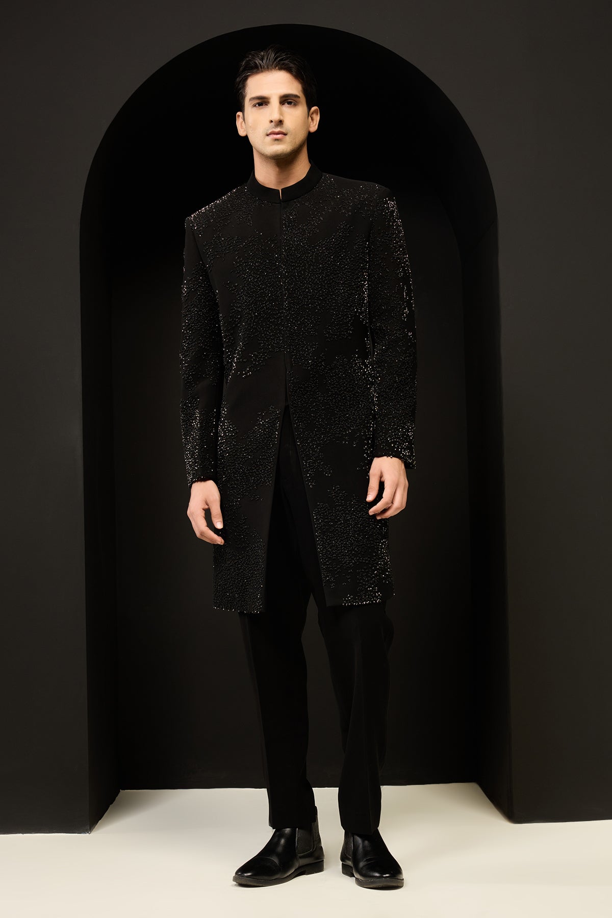 Black indo Western highlighting with pearls and cutdana