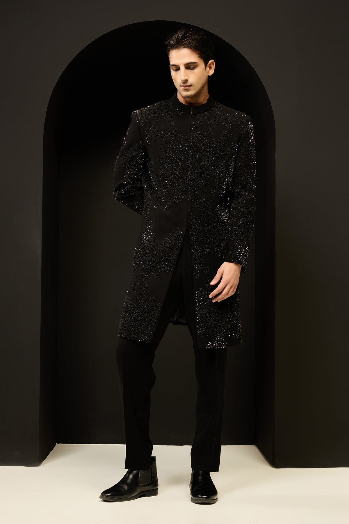 Black indo Western highlighting with pearls and cutdana