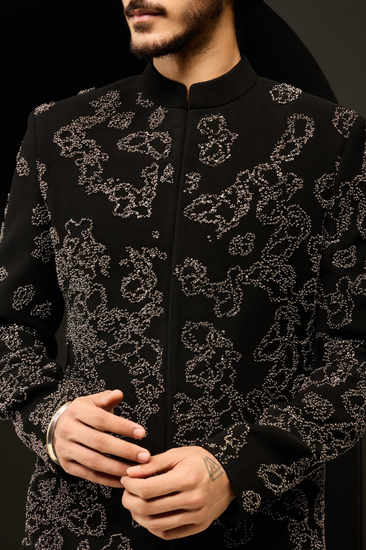 Black indo Western highlighting with pearls sequins and cutdana