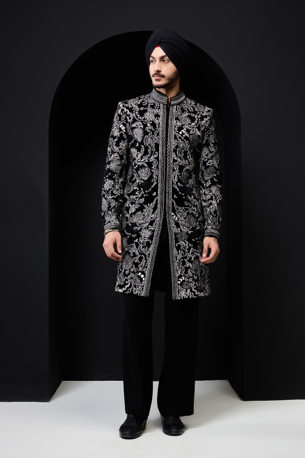 Black indowestern detailing with thread work