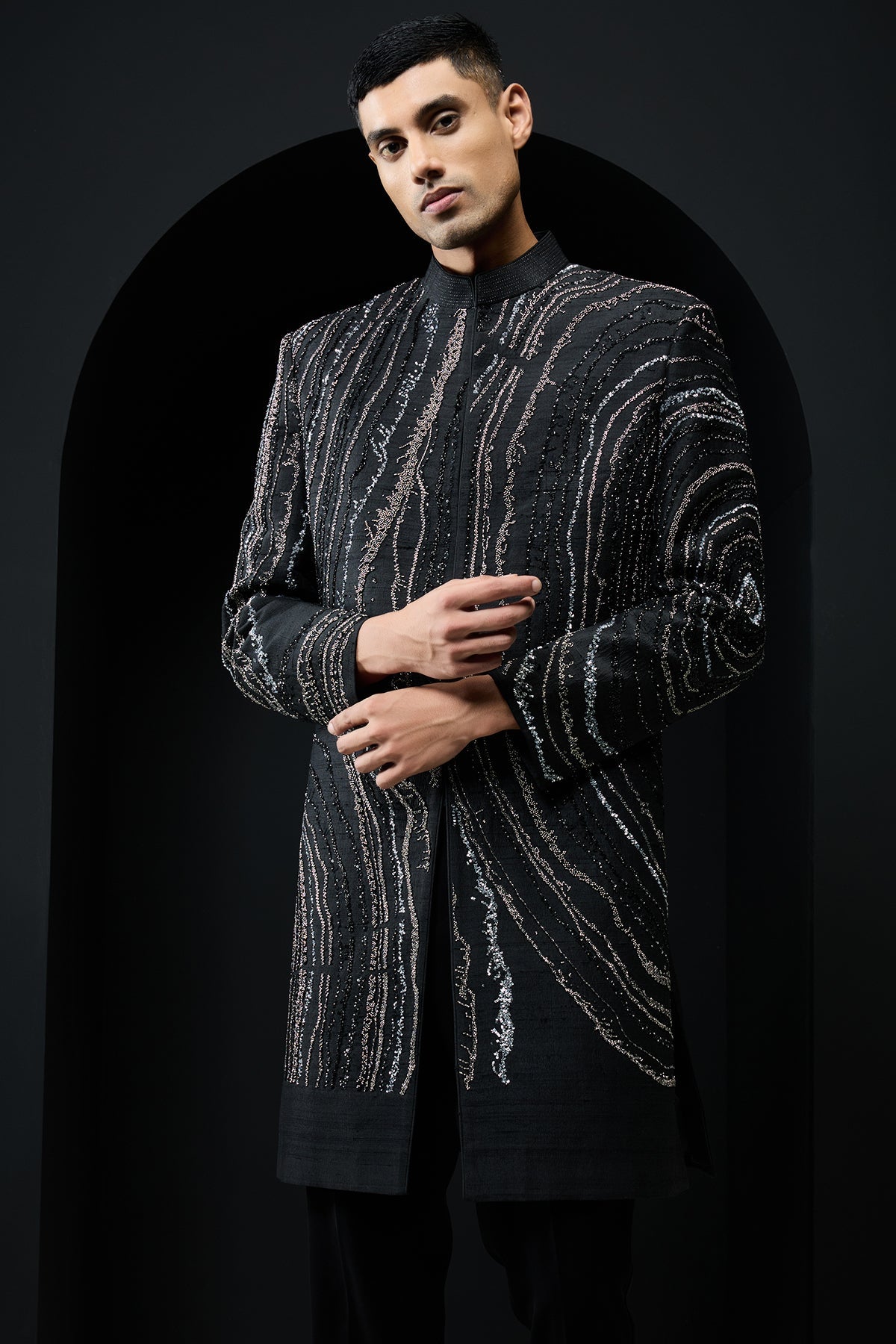 Black indo Western highlighting with pearls sequins and cutdana