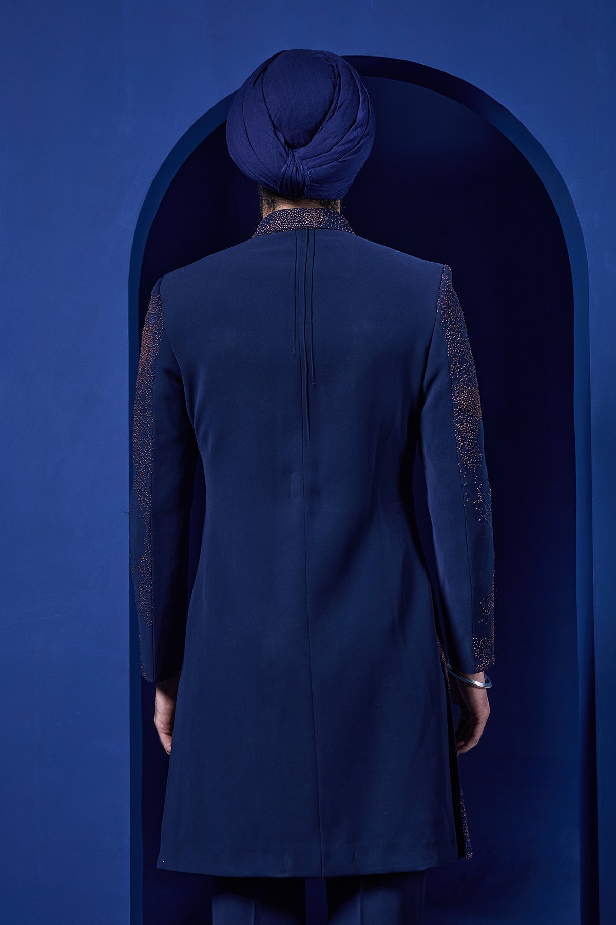 Navy blue indowestern detailing with thread work