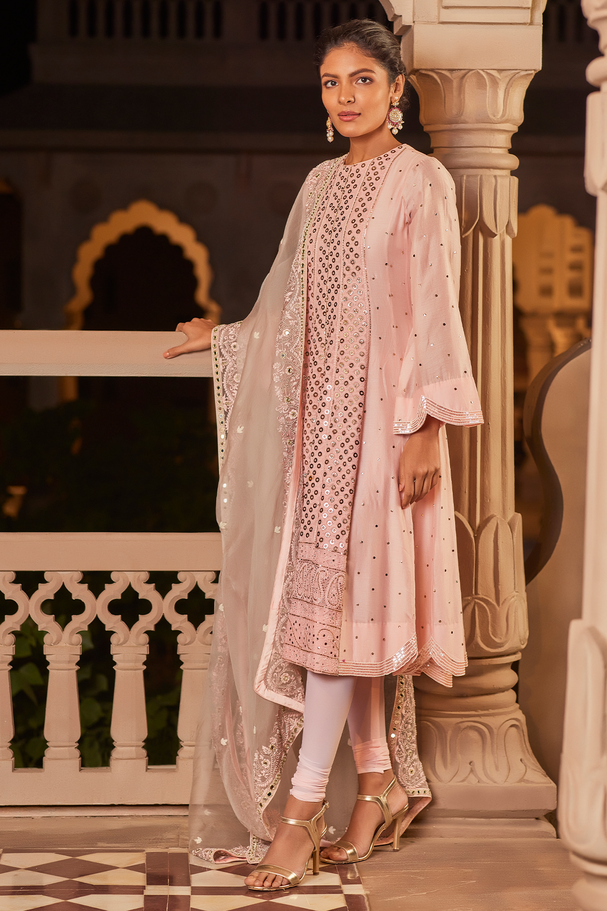 Blush Pink Short Chikankari Anarkali