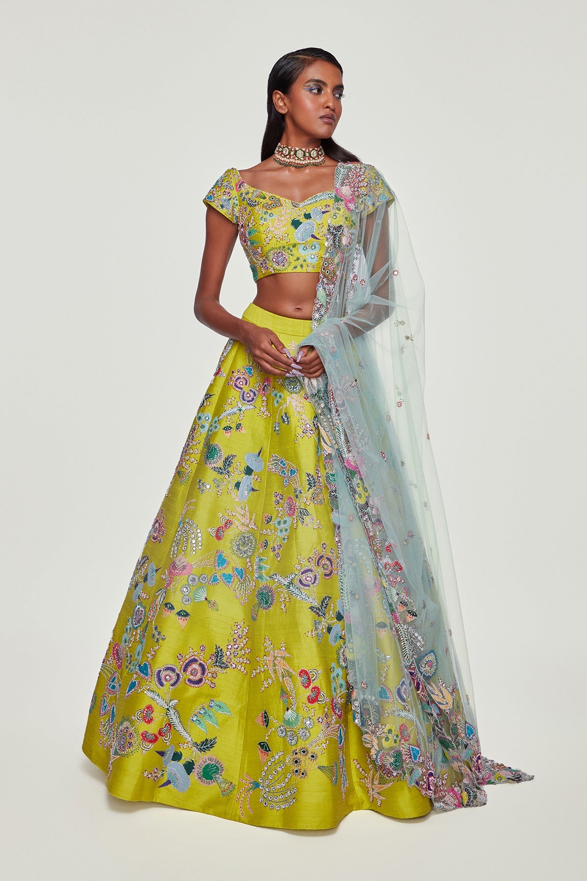 Aurora - Lime Raw Silk Lehenga Set