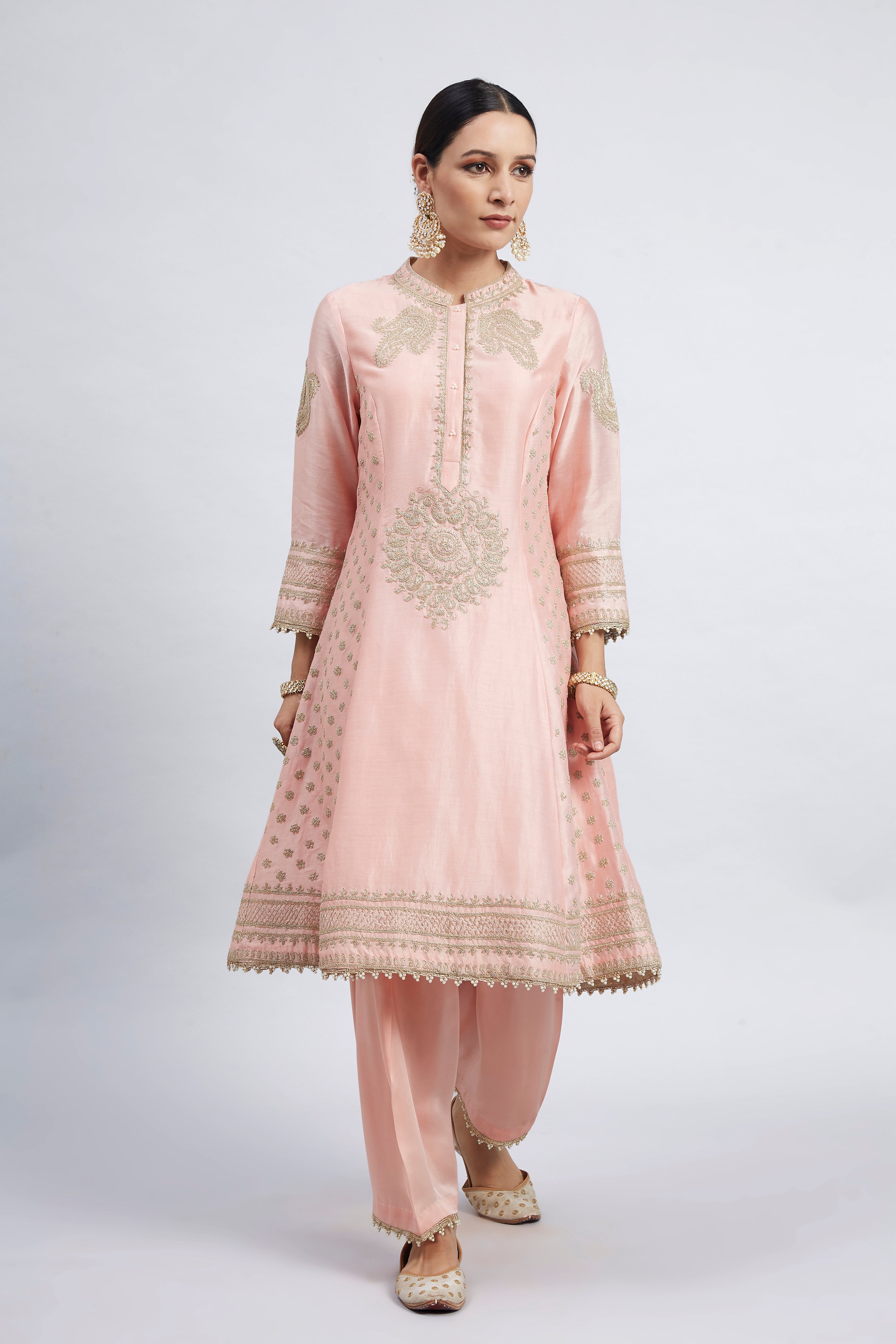 Naazira-Carnation Pink Embroidered Kurta Set (LXRTS)