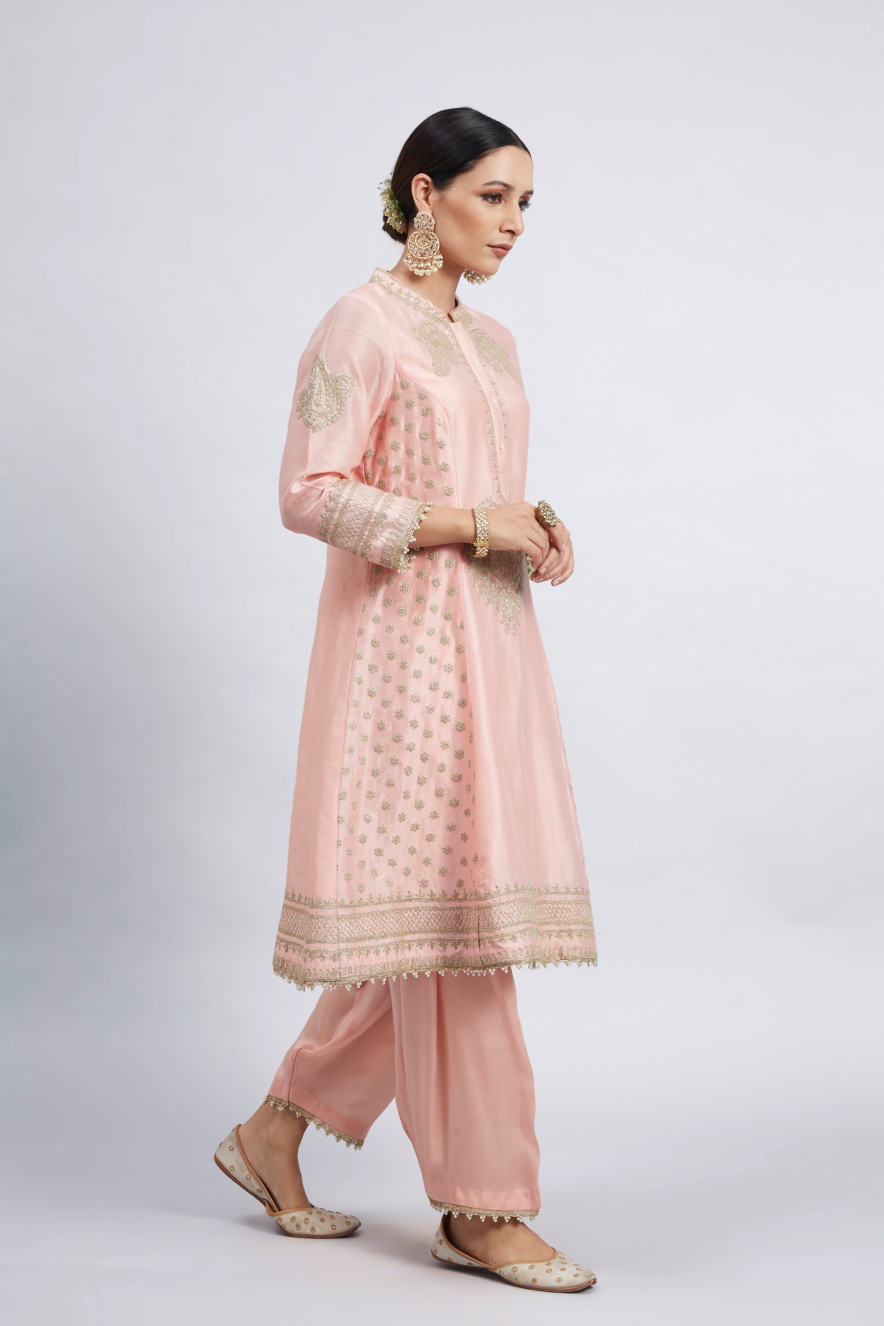 Naazira-Carnation Pink Embroidered Kurta Set (LXRTS)