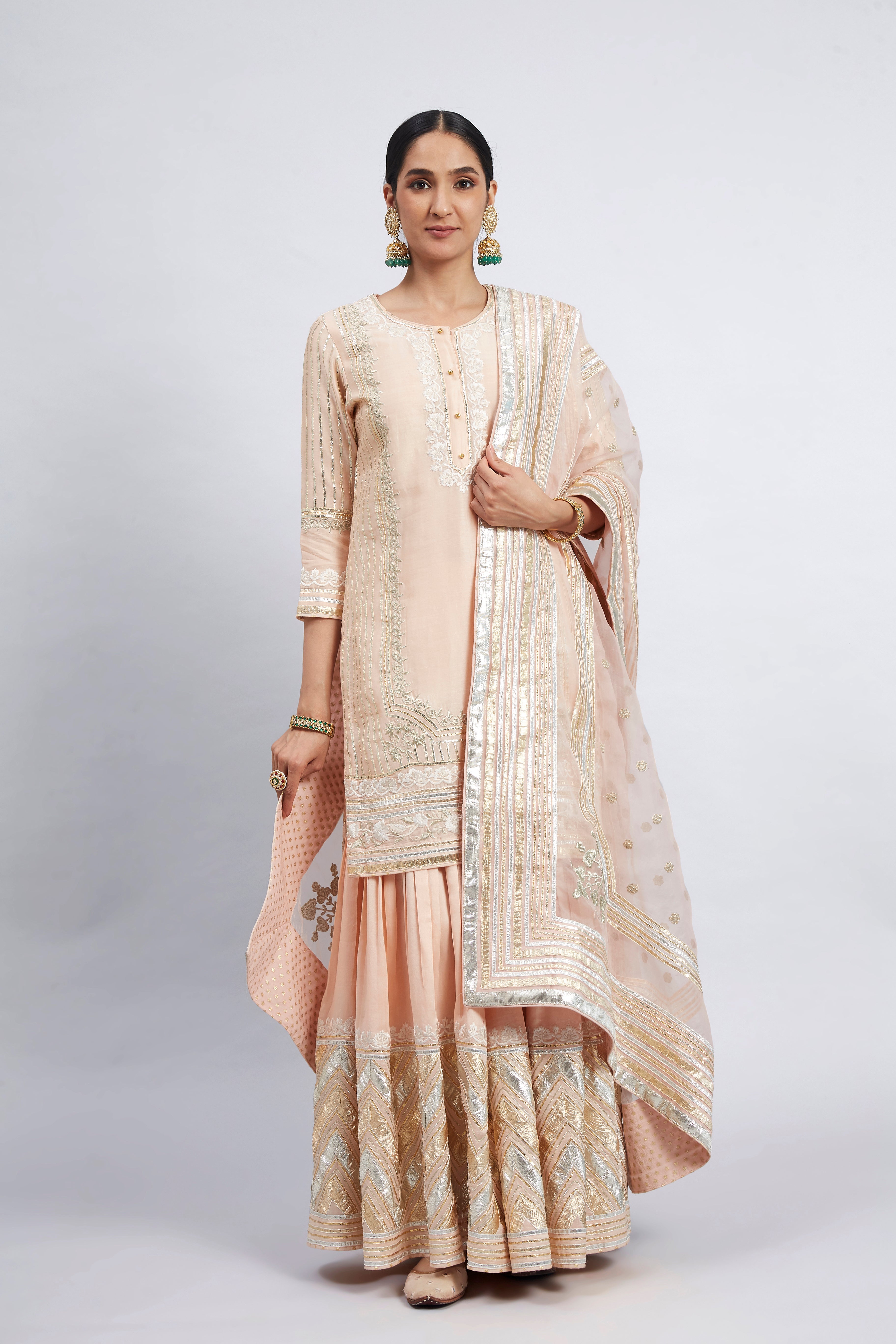 Erina - Peach Chanderi Silk Kurta and Garara Set