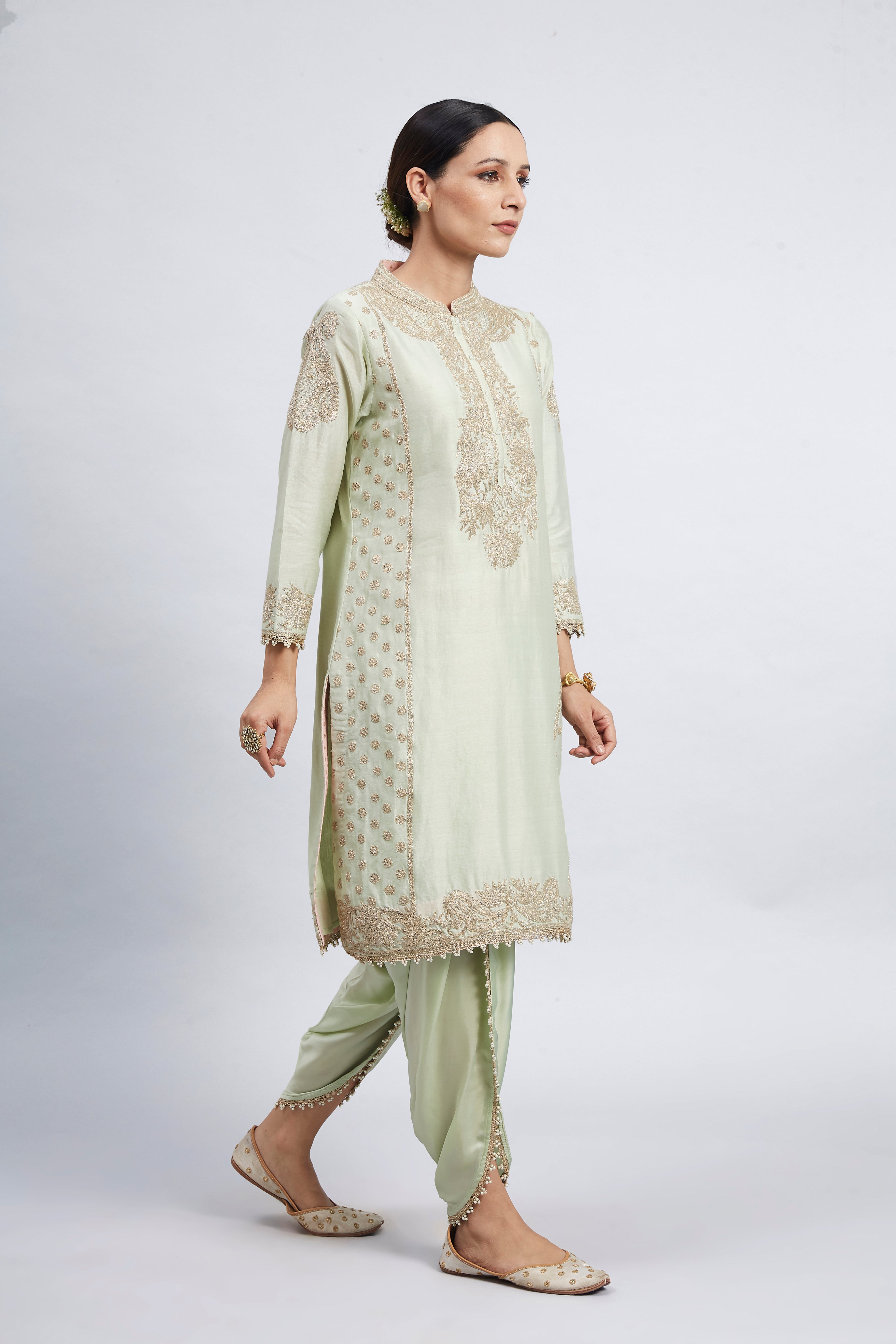 Aabish- Mint Green Tilla Embroidered Kurta Set (LXRTS)