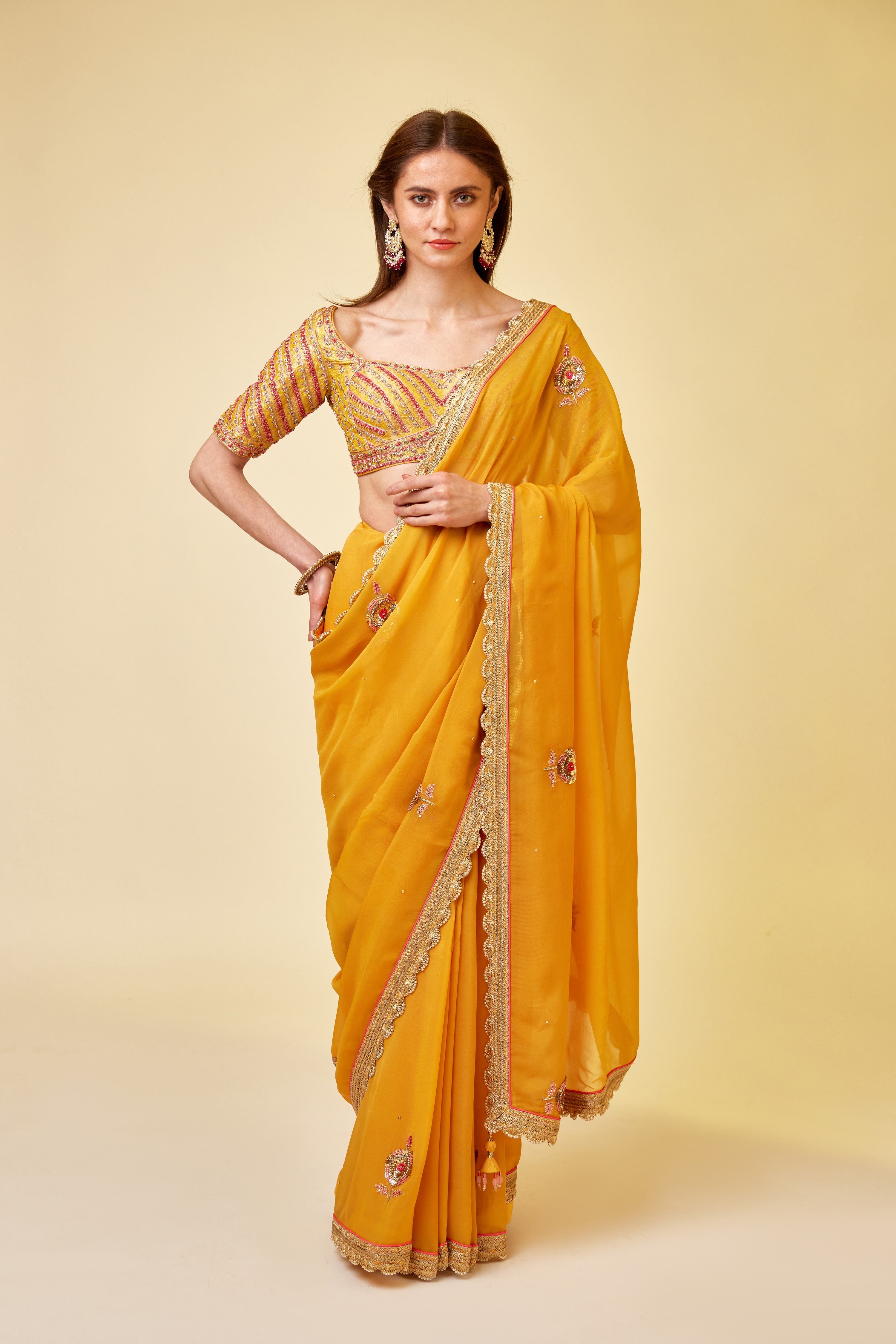 Mango Yellow Saree Set