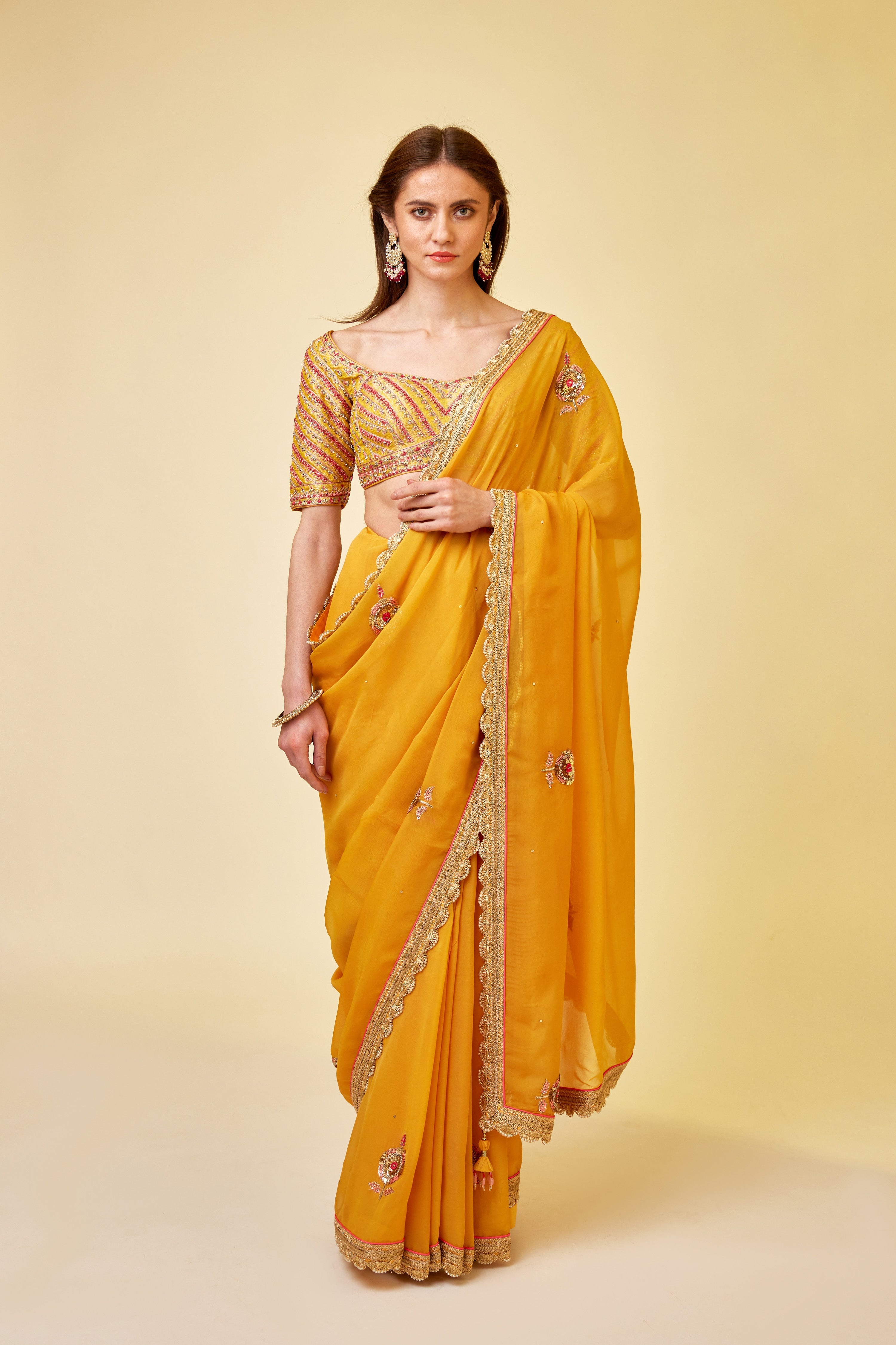 Mango Yellow Saree Set