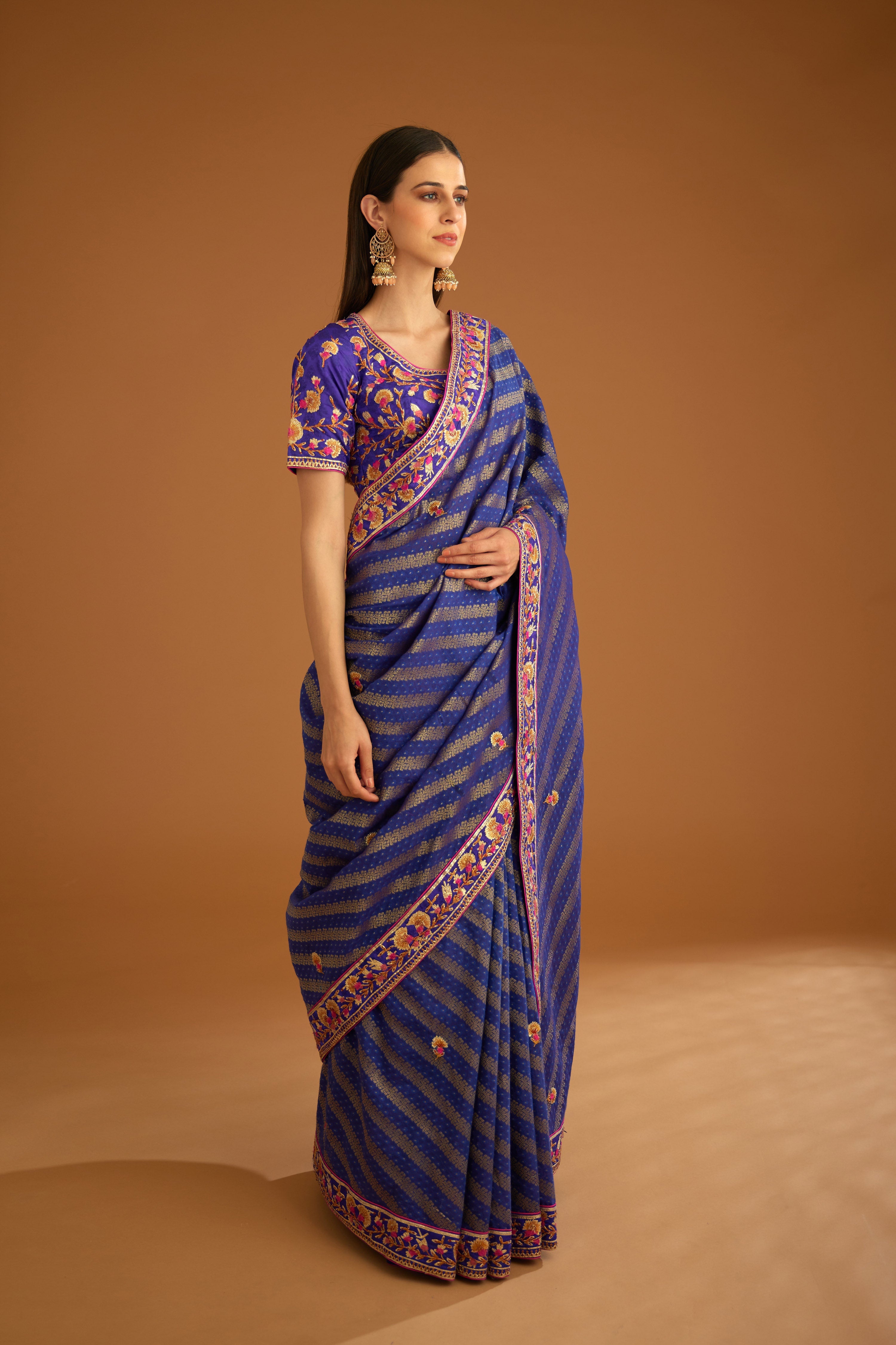 Blue Violet Saree Set