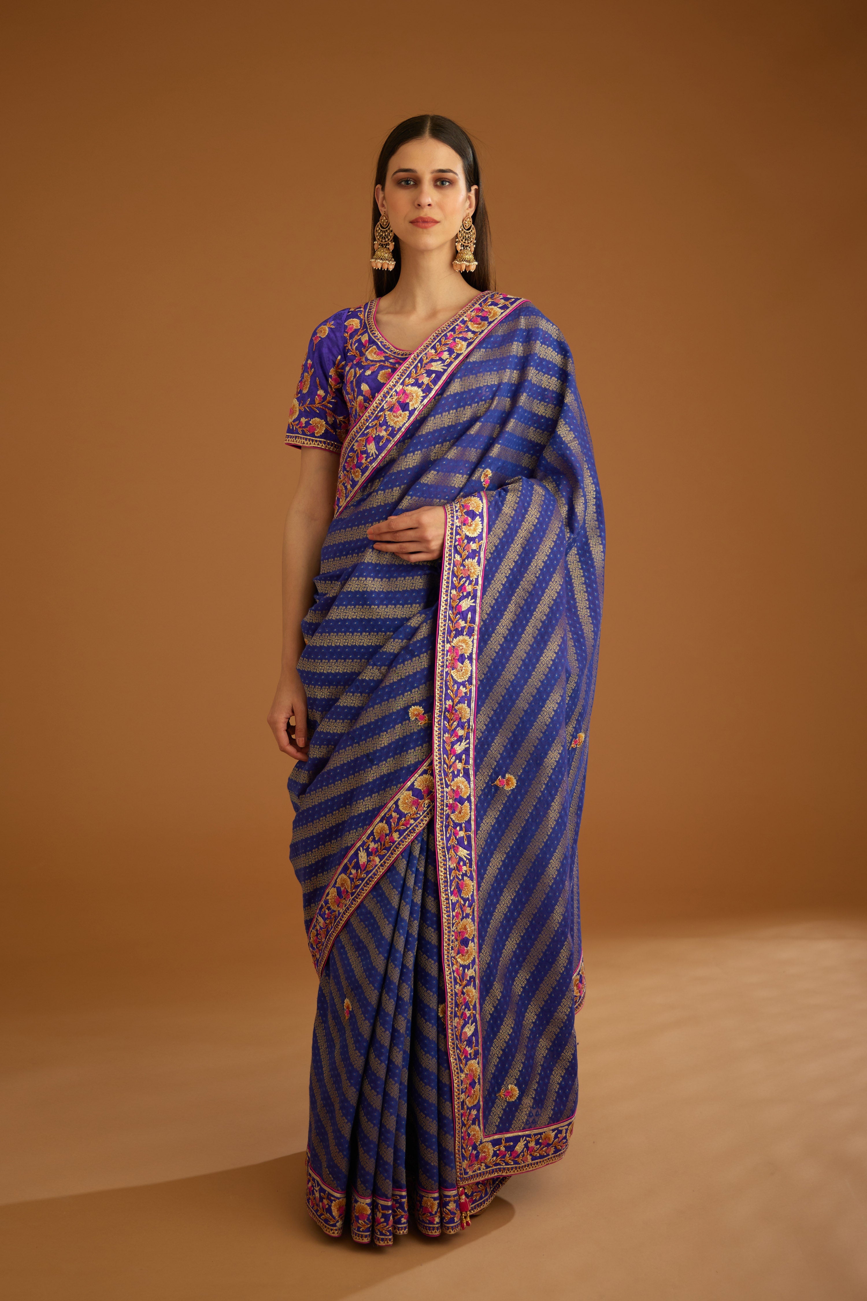 Blue Violet Saree Set